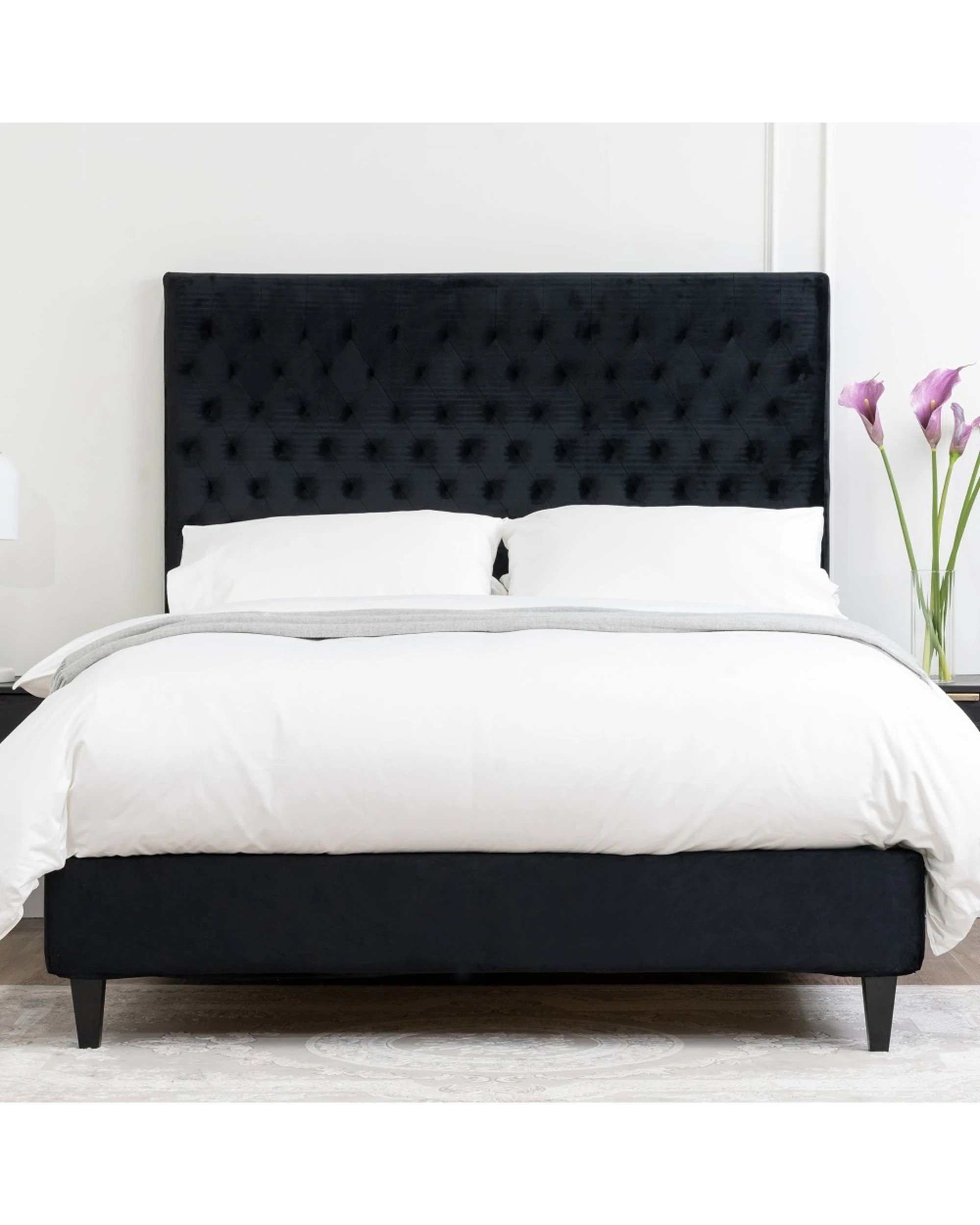 2 Bedding Co Velvet Luxe Bed Head Diamond Design Frame - King Bed - Black, 2 of 5