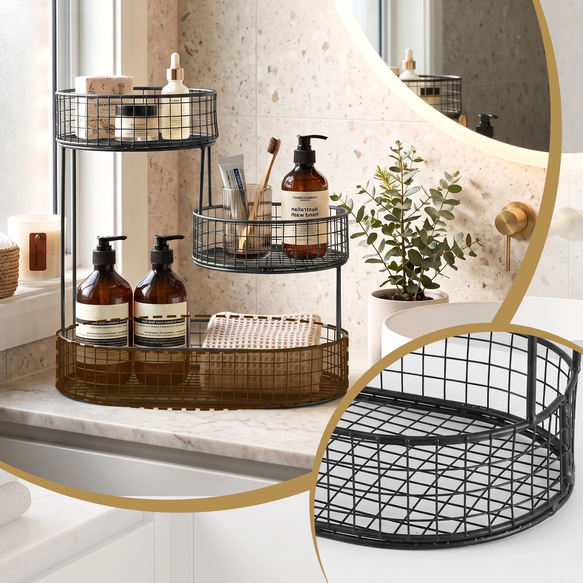 6 5-Star Chef 3 Tier Fruit Basket Bowl Space Saving Kitchen Food Storage Organiser - Black, 6 of 7