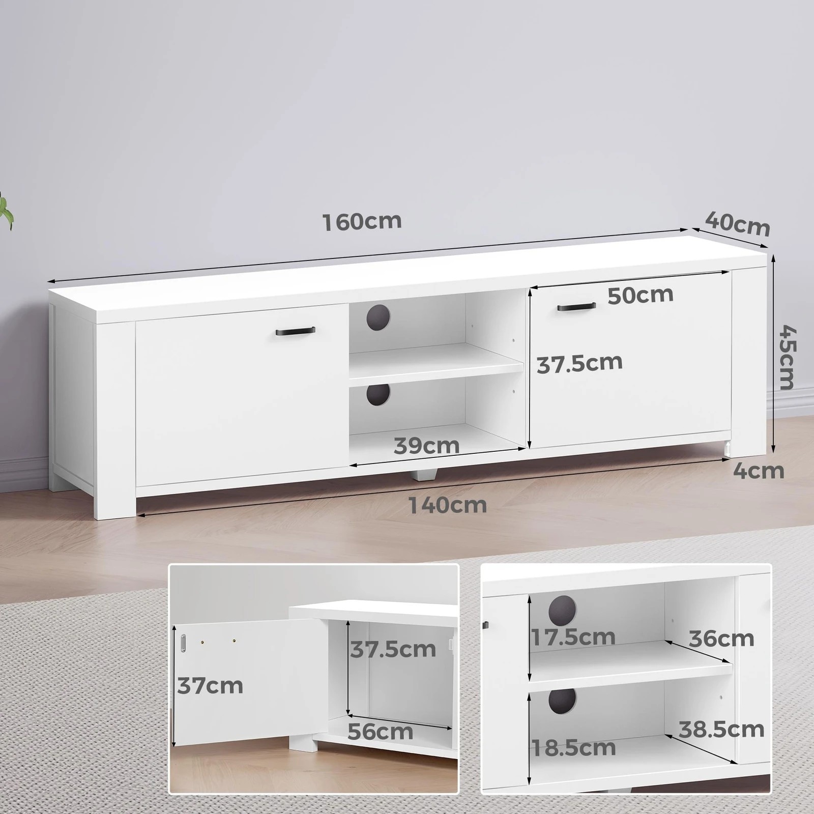 9 Alfordson TV Cabinet Entertainment Unit Stand Storage Shelf 160cm - White, 9 of 10