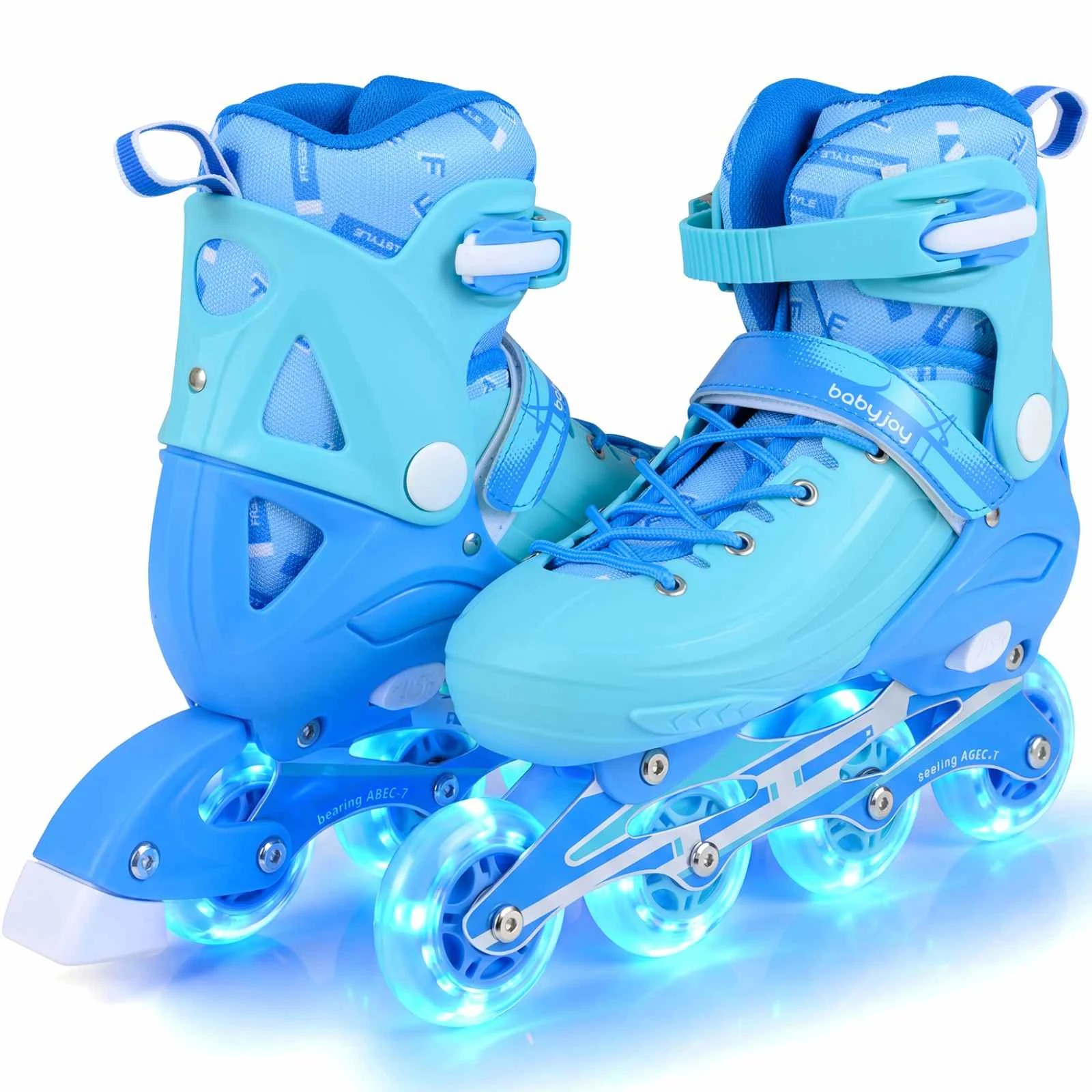 1 Costway 4-Size Adjustable Roller Skates Inline Skating Shoes Light-up Gift Age 7-9 - Blue, 1 of 1