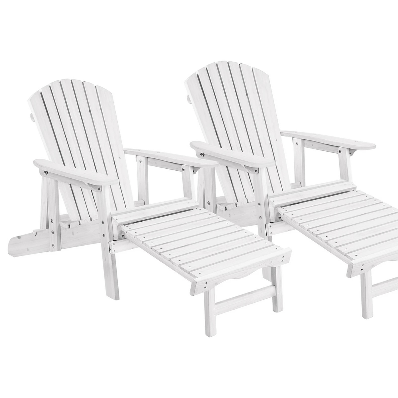 1 Alfordson 2x Outdoor Chairs Wooden Adirondack w/ Ottoman Patio Beach Garden - White, 1 of 10