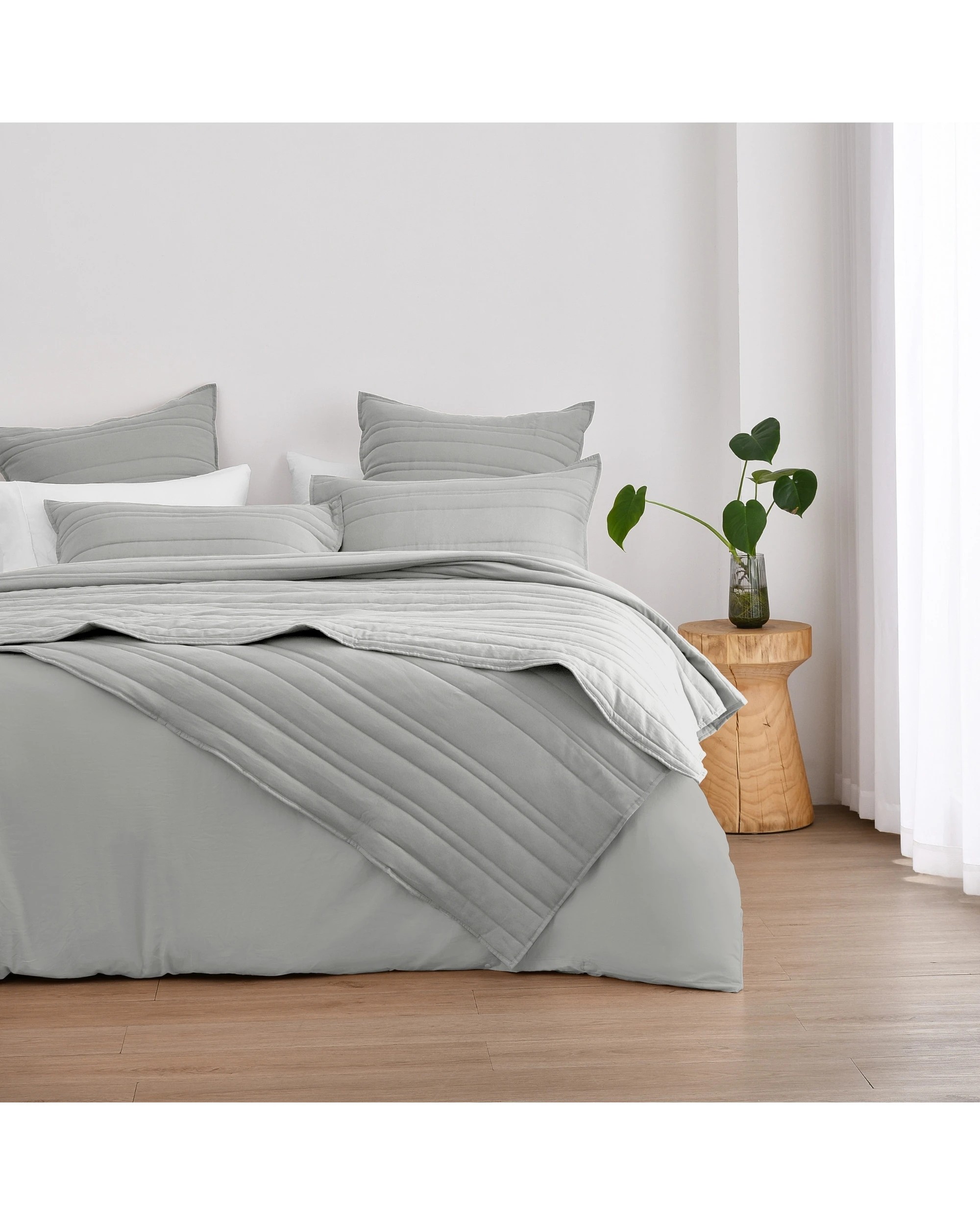 6 Dreamaker Superfine Washed Microfibre Stripe Quilted Coverlet Set - Super King Bed - Dove Grey, 6 of 7