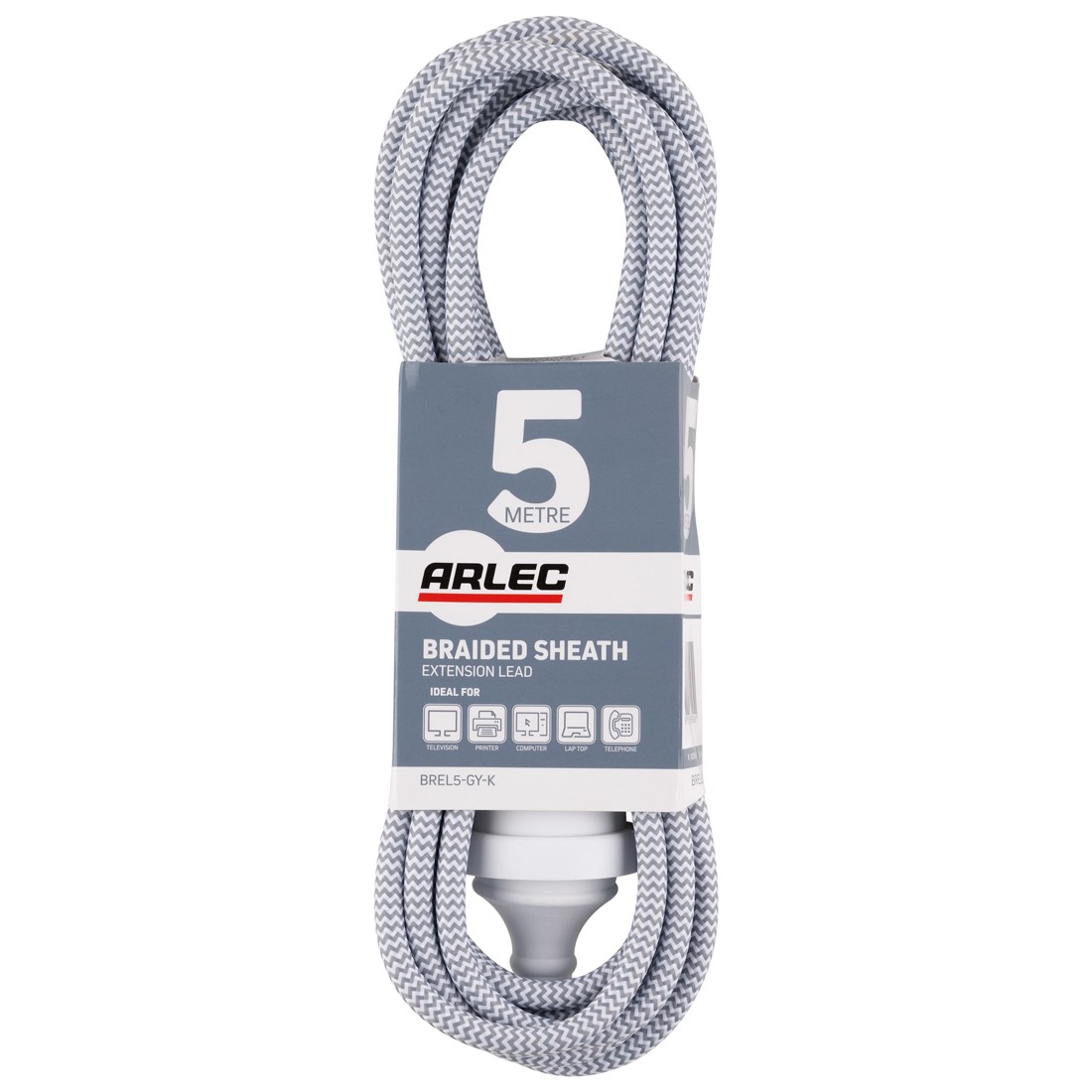 1 5m Arlec Braided Sheath Extension Lead - Grey, 1 of 4