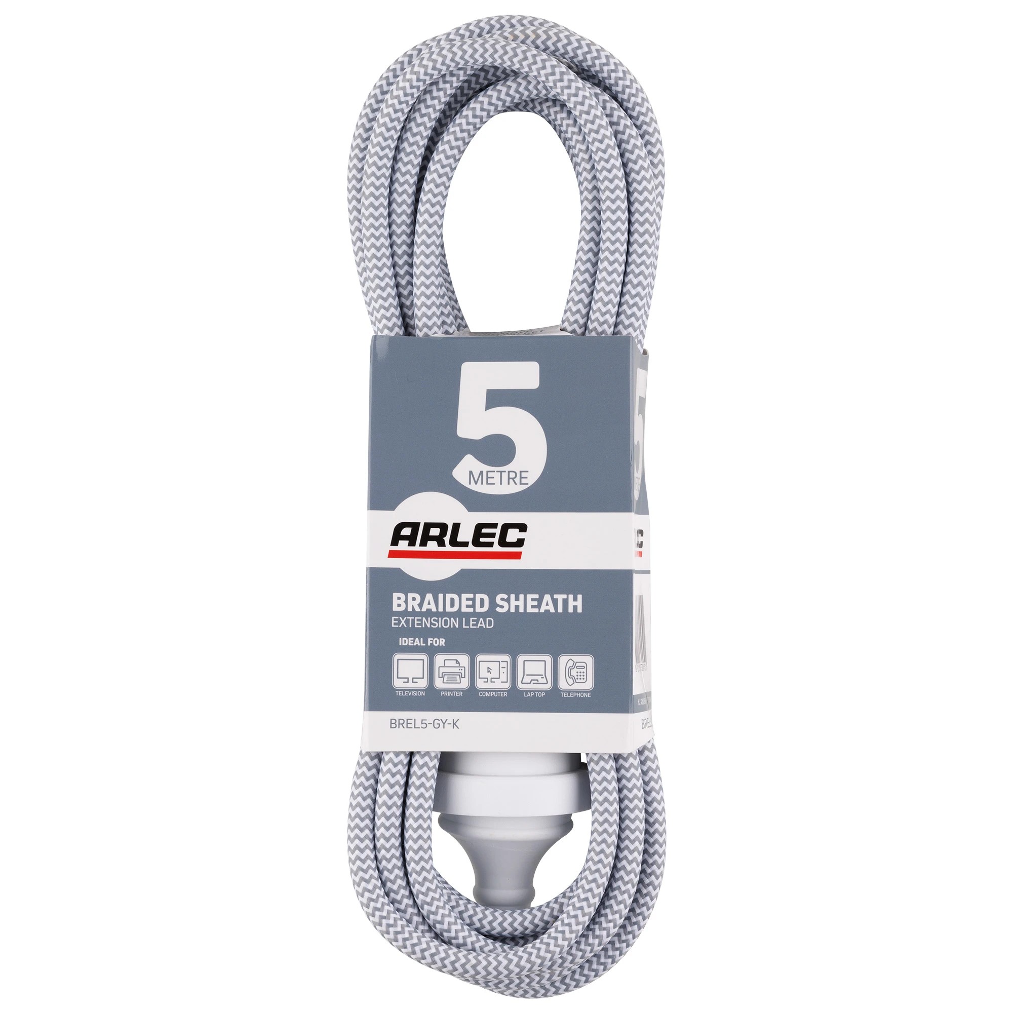 1 5m Arlec Braided Sheath Extension Lead - Grey, 1 of 4