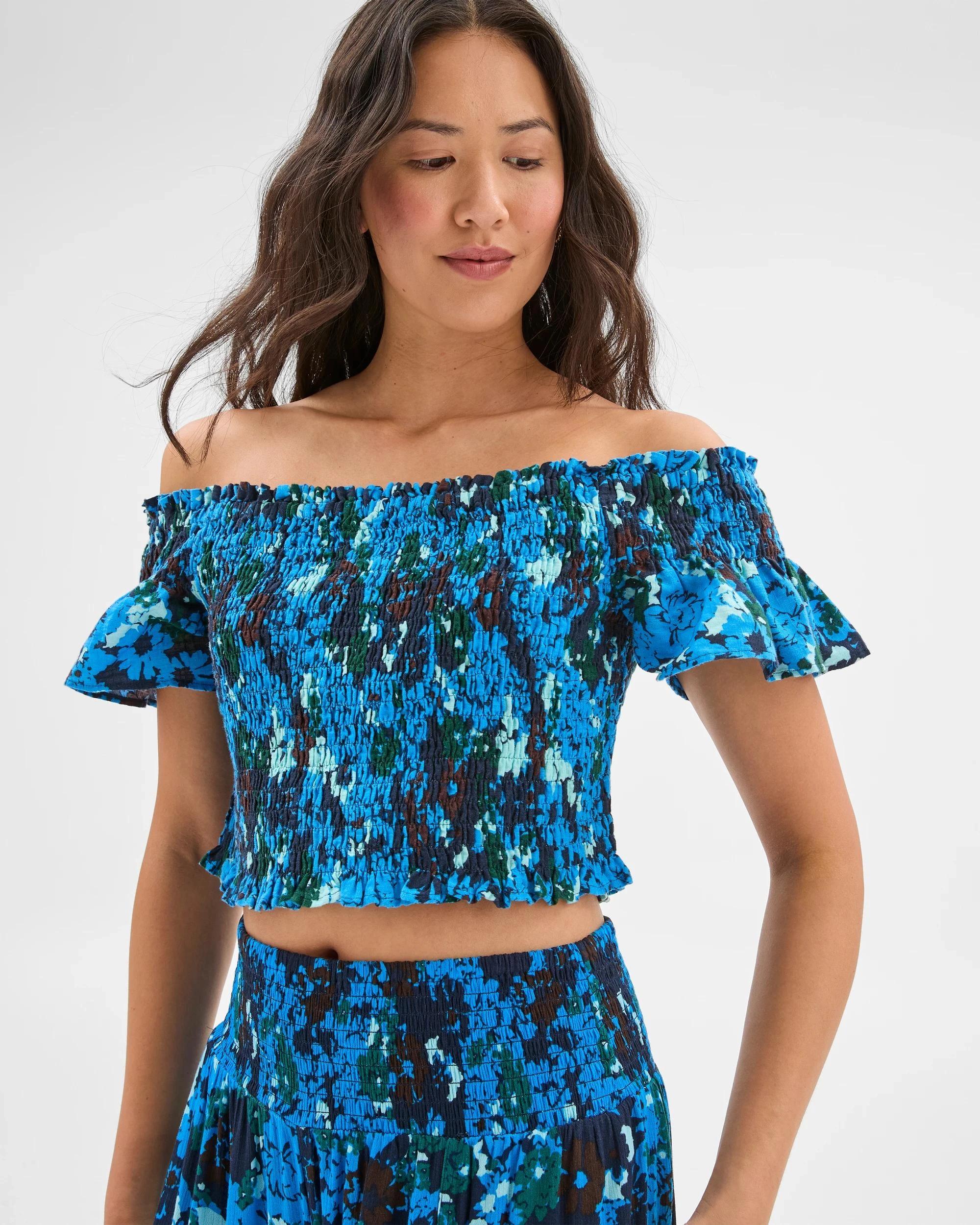 5 Target Resort Shirred Crop Top BLUE PRINT, 5 of 6