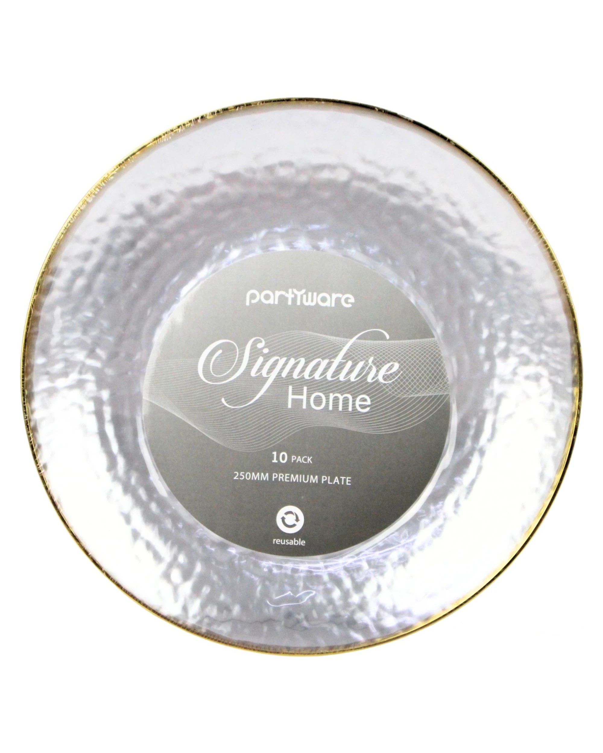 3 Partyware Clear Dimple With Gold Trim Plastic Plates 25.5cm Pack of 10 - Gold, 3 of 4
