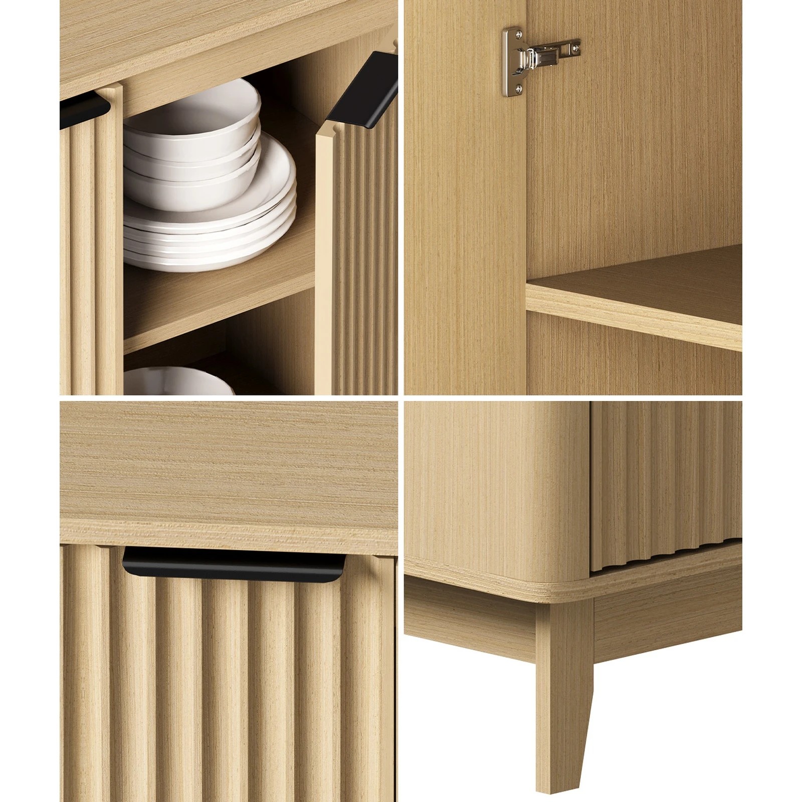 4 Oikiture Buffet Sideboard Cabinet 4 Doors
 - Natural, 4 of 10