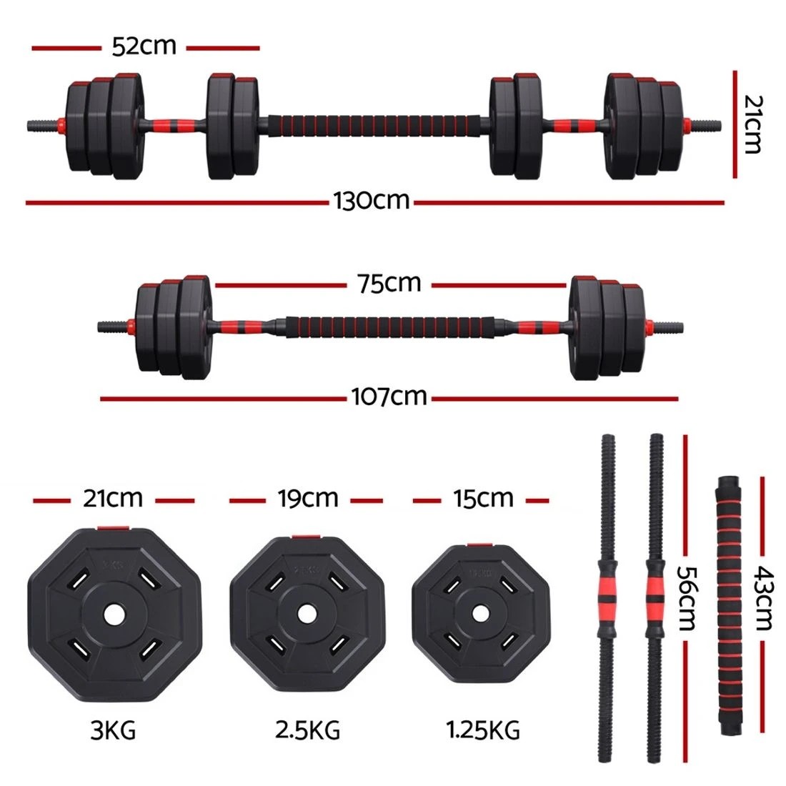 2 Everfit 40kg Adjustable Dumbbell Barbell Set Weight Plates Home Workout - Multi, 2 of 6