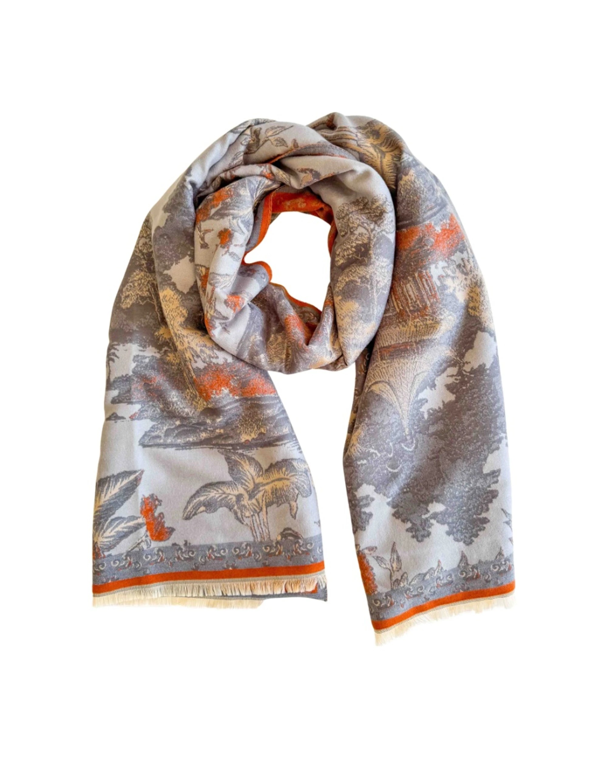 1 Urban Products Araminta Toile Scarf Landscape Soft Lightweight Fringed 180cm - Pattern, 1 of 3
