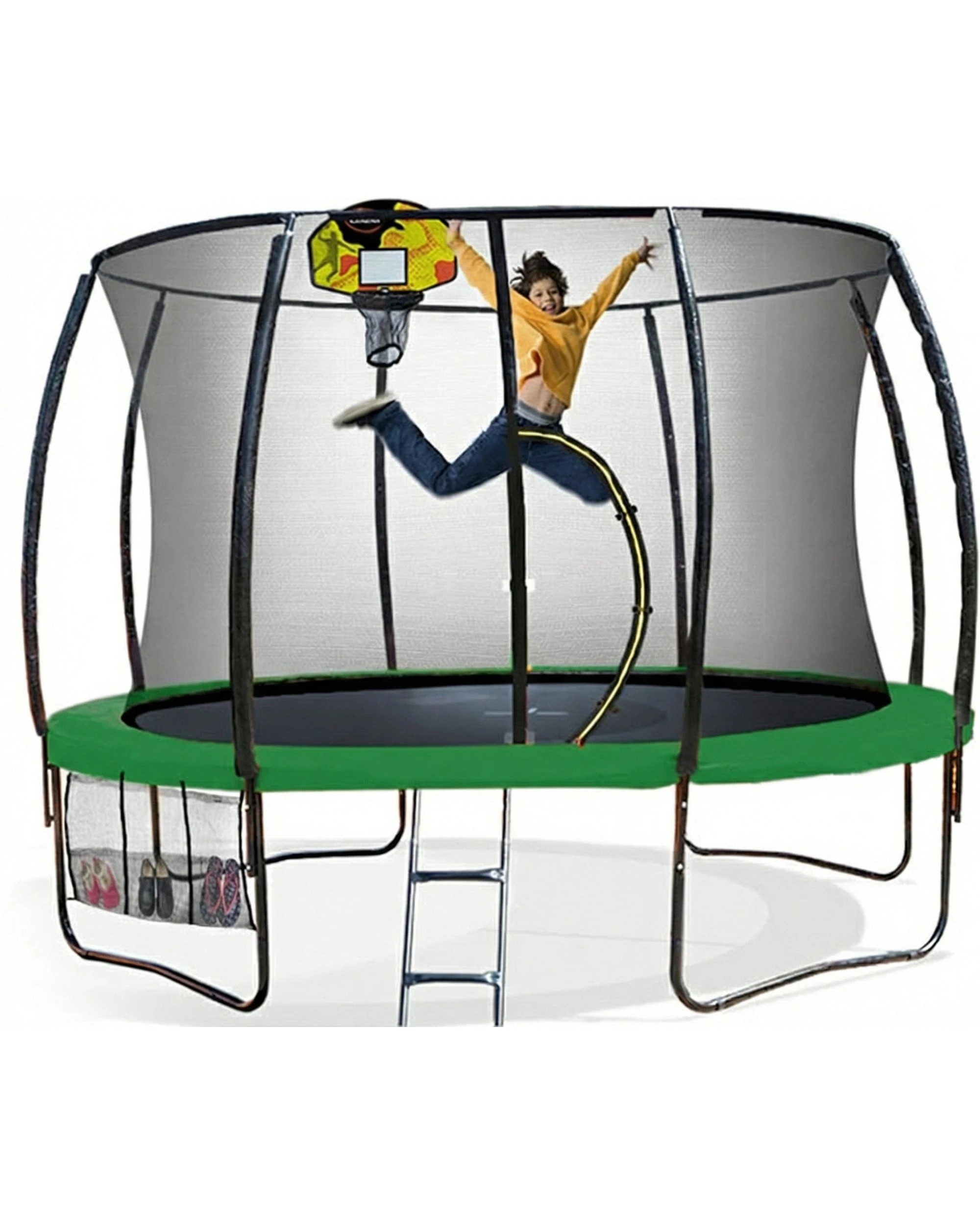 1 Kahuna 12ft Trampoline with LED Basketball Set - Green, 1 of 9
