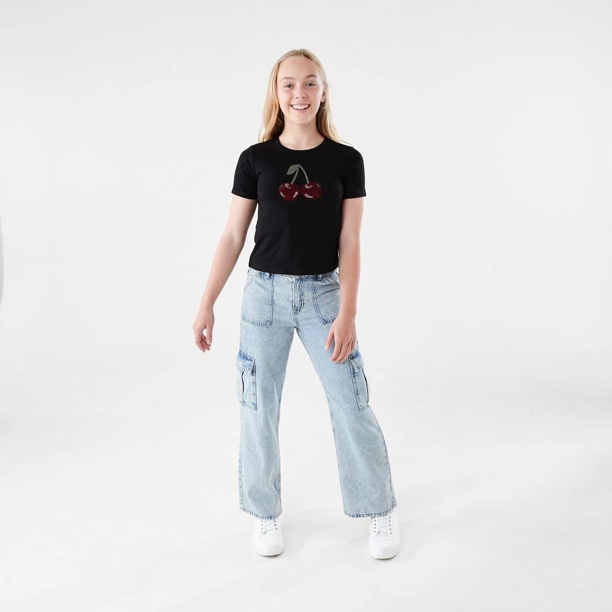 5 Short Sleeve Embellished T-shirt DIAMONTE CHERRIES BLACK, 5 of 6