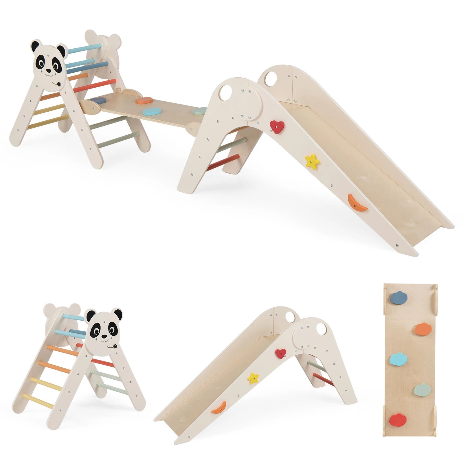 1 Costway Climb Playset Wood Panda Triangle Play Set Foldable Climbing Frame - Multi, 1 of 1
