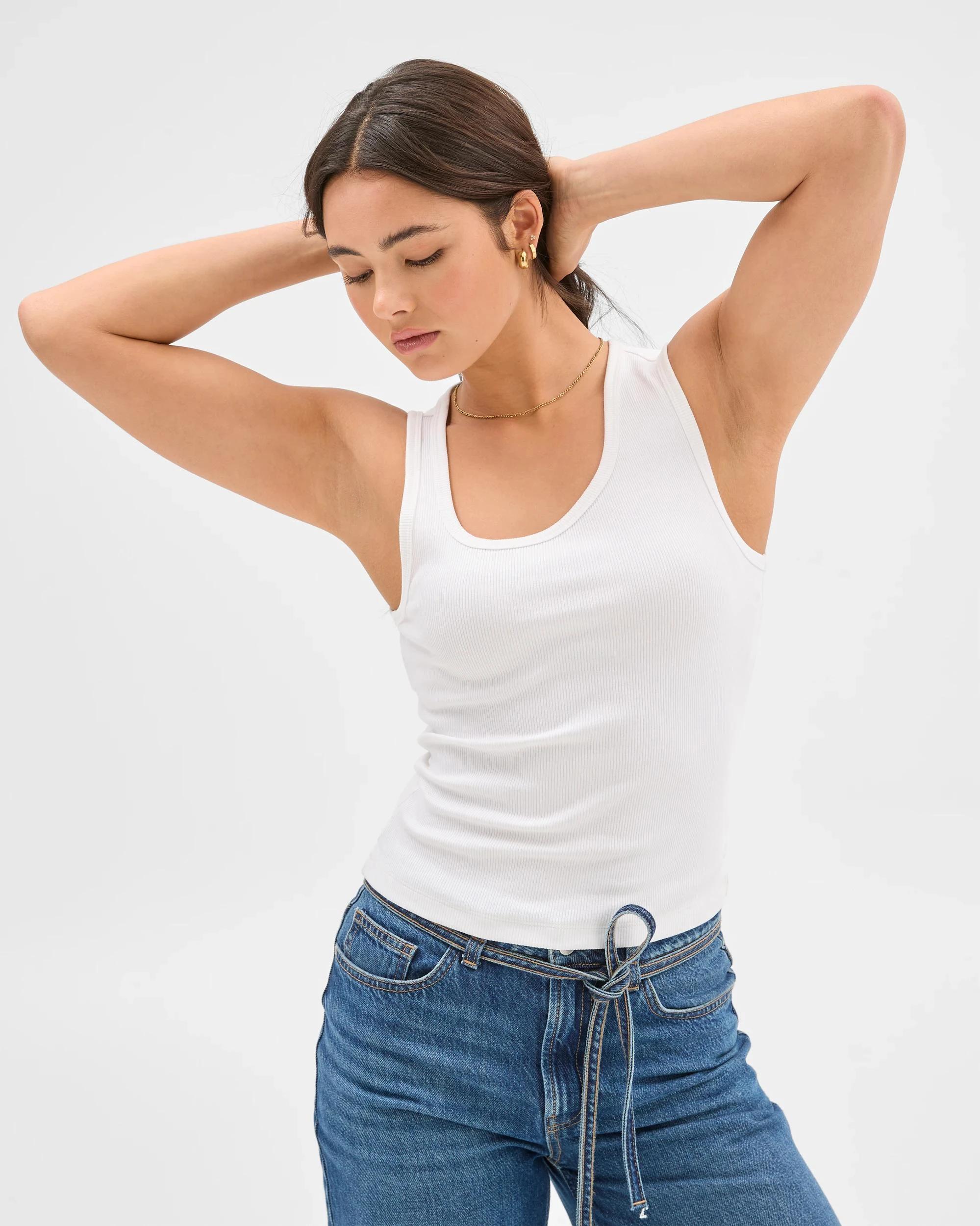 2 Australian Cotton Asymmetrical Neck Tank Top - Lily Loves WHITE, 2 of 5