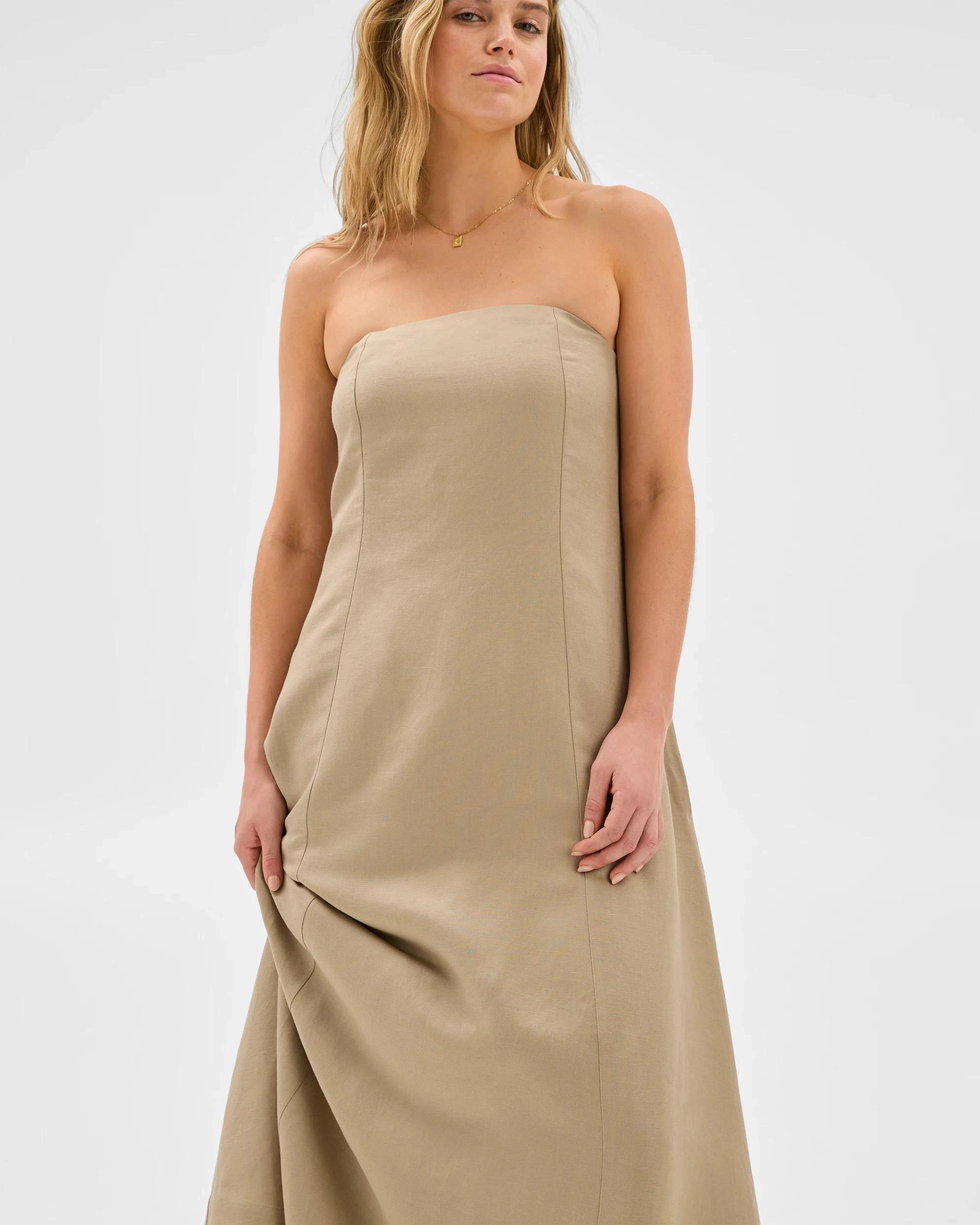 7 Lily Loves European Linen Blend Strapless Maxi Dress DRIFTWOOD, 7 of 7