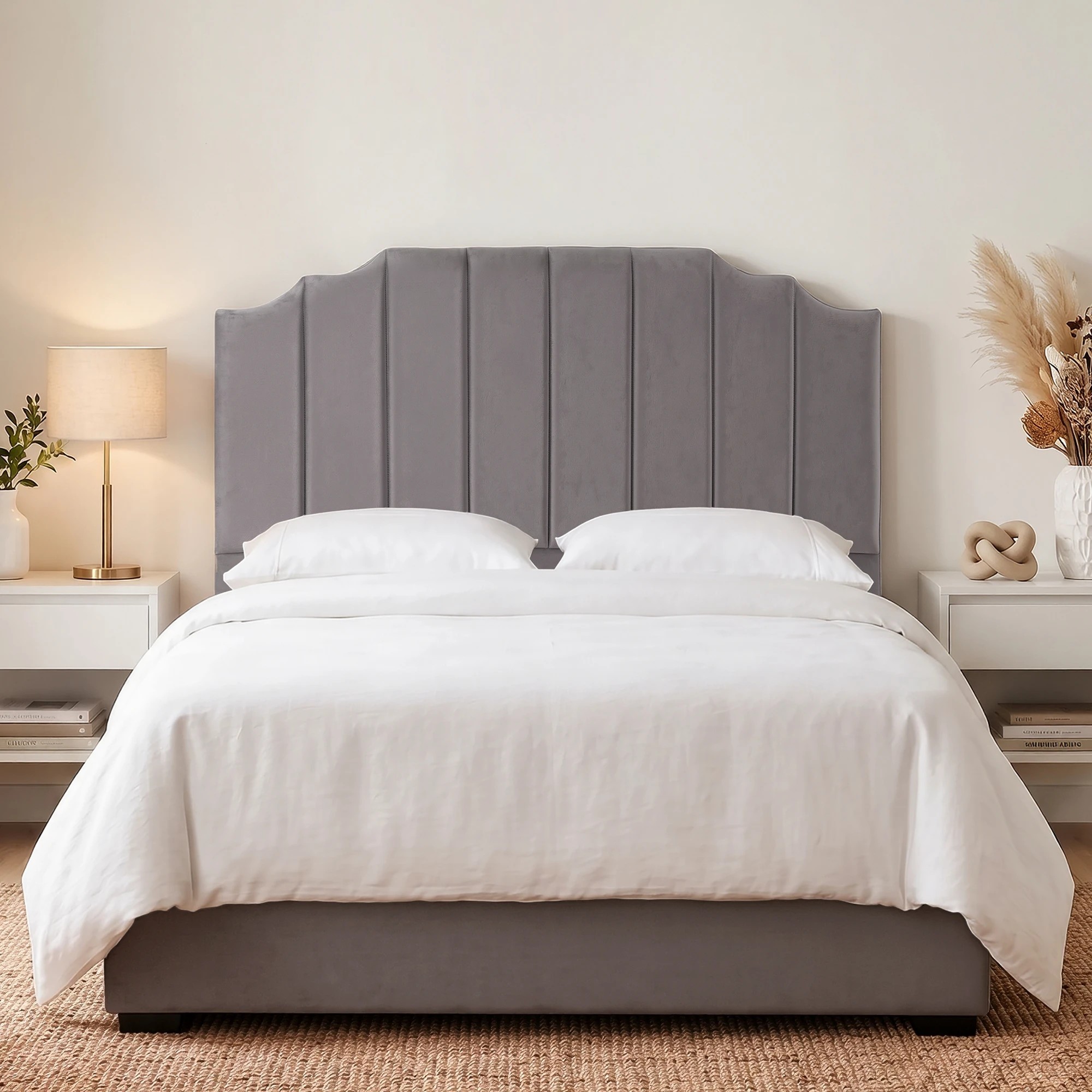 4 Artiss Bed Head Headboard Queen Velvet 153CM - Grey, 4 of 8