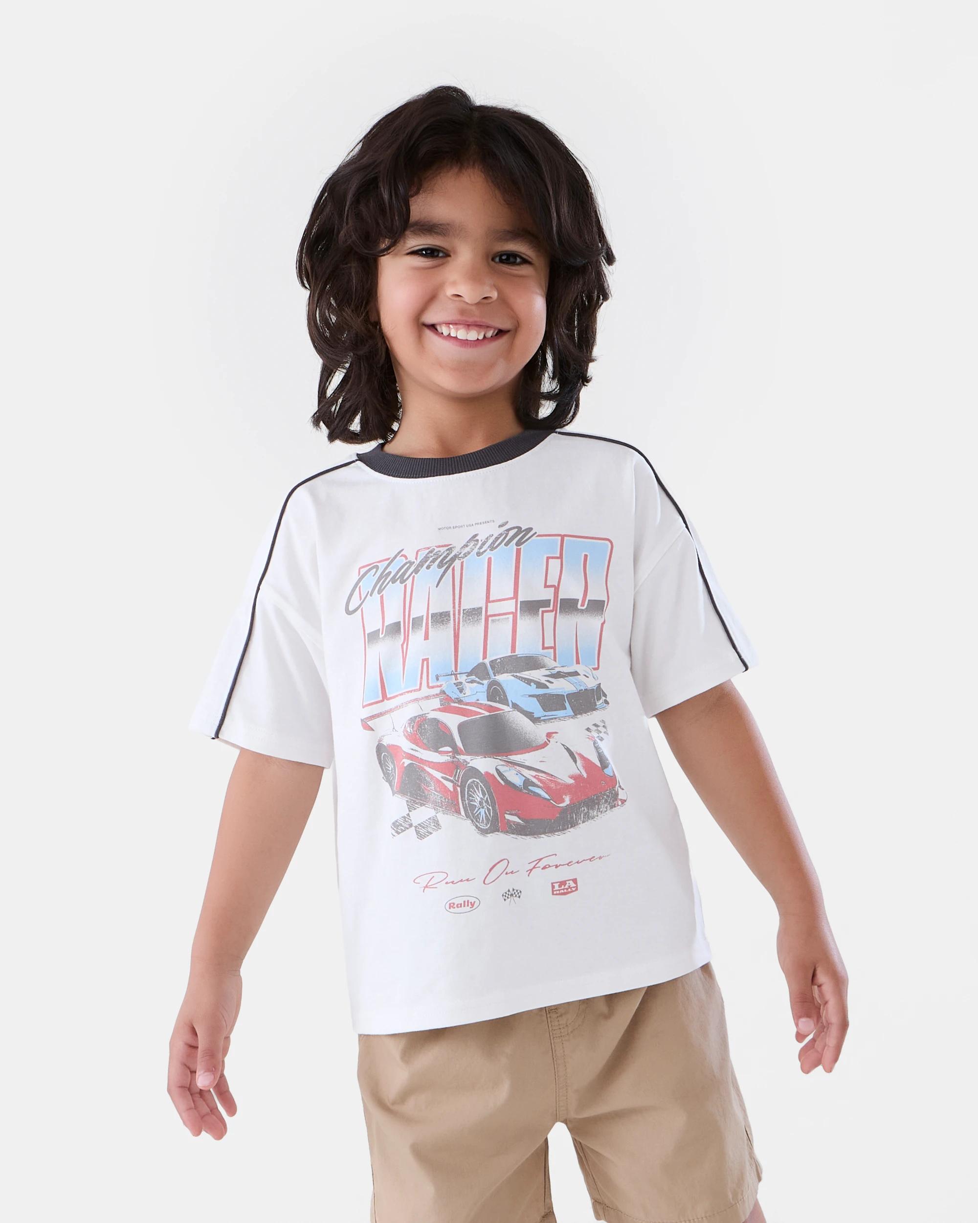 1 Oversized Printed T-shirt Wht Race, 1 of 8