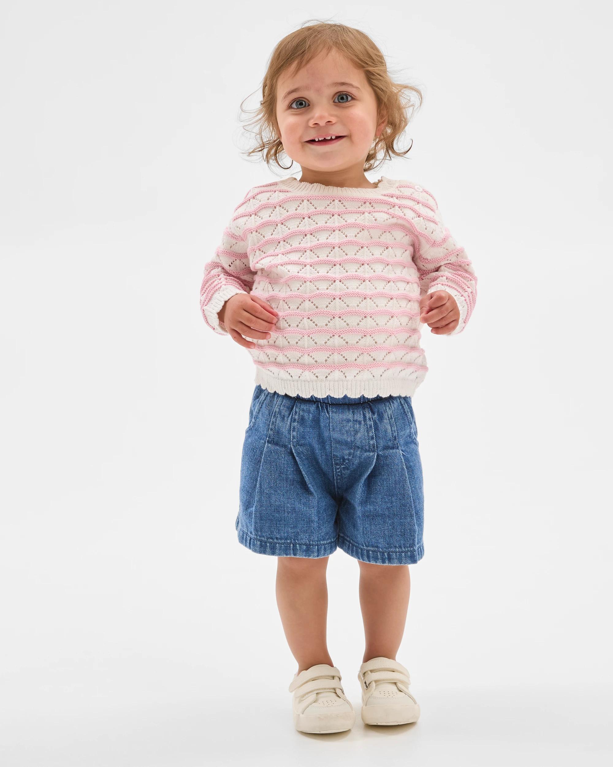 1 Target Baby Organic Cotton Lightweight Crochet Knit Jumper LILAC STRIPE, 1 of 4