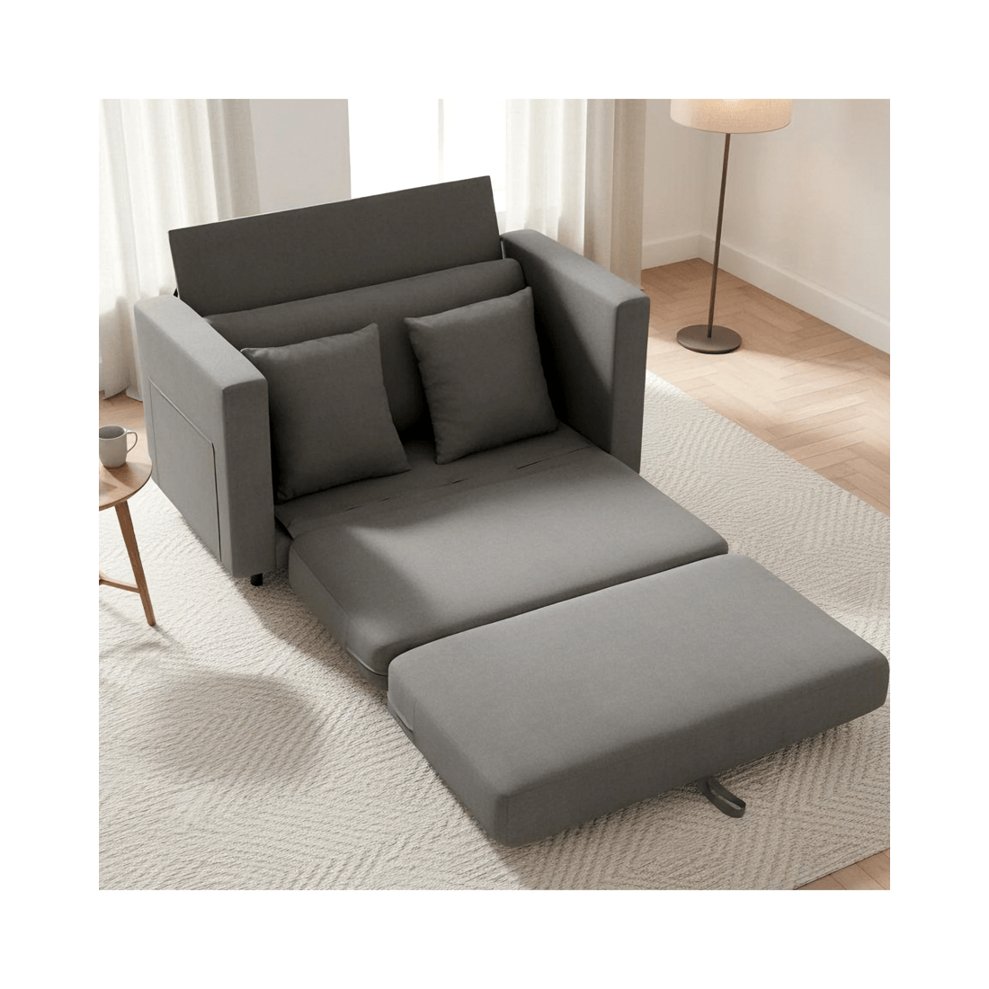 4 Advwin 130cm 2 in 1 Convertible Sofa Bed w/ Side Pocket & Pillows Folding Loveseat Sleeper Fold Out Linen Floor Couch, 4 of 9