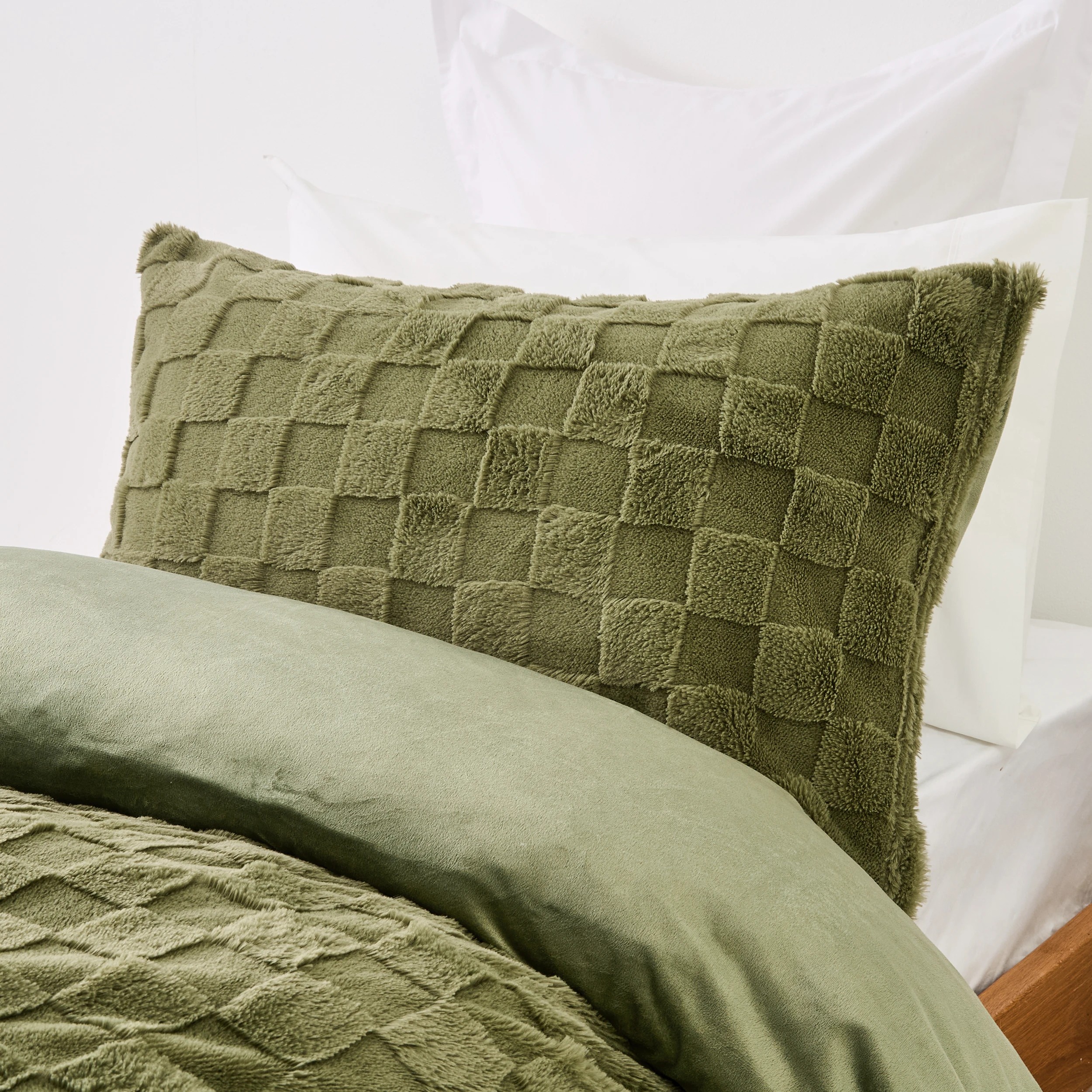 2 Check Quilt Cover Set - Single Bed, Green, 2 of 6