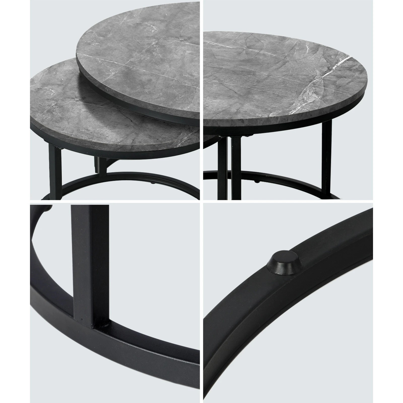 4 Oikiture Set Of 2 Coffee Table Round Marble-like Nesting Side Tables
 - Grey, 4 of 10
