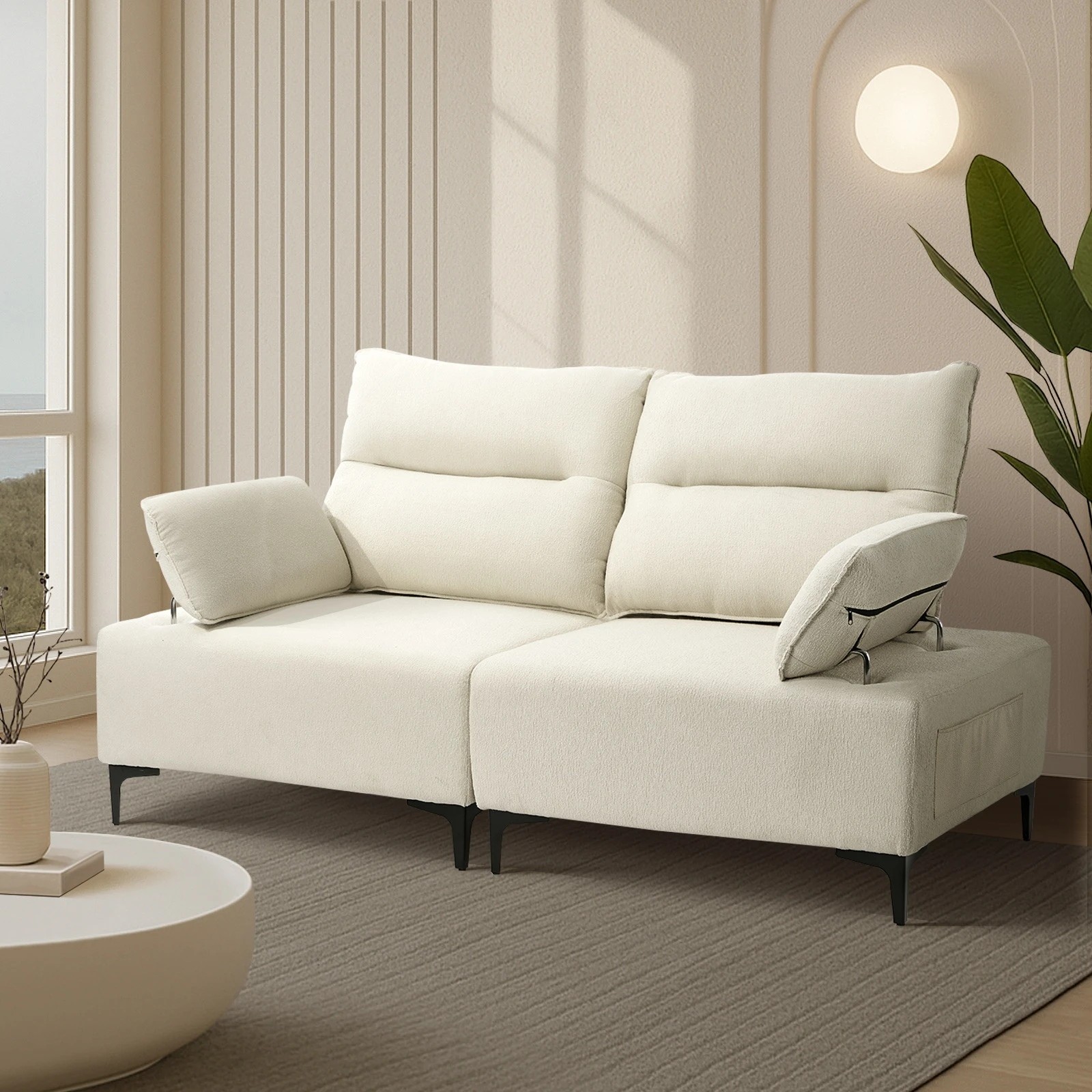 2 Oikiture 2 Seater Love Seat Couch Sofa Chair - Beige, 2 of 10