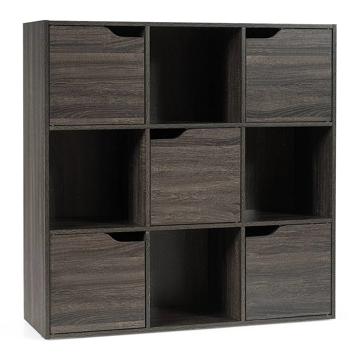1 Costway Bookcase 9-Cube Storage Cabinet Organizer Display Shelf Bookshelf - Grey, 1 of 4