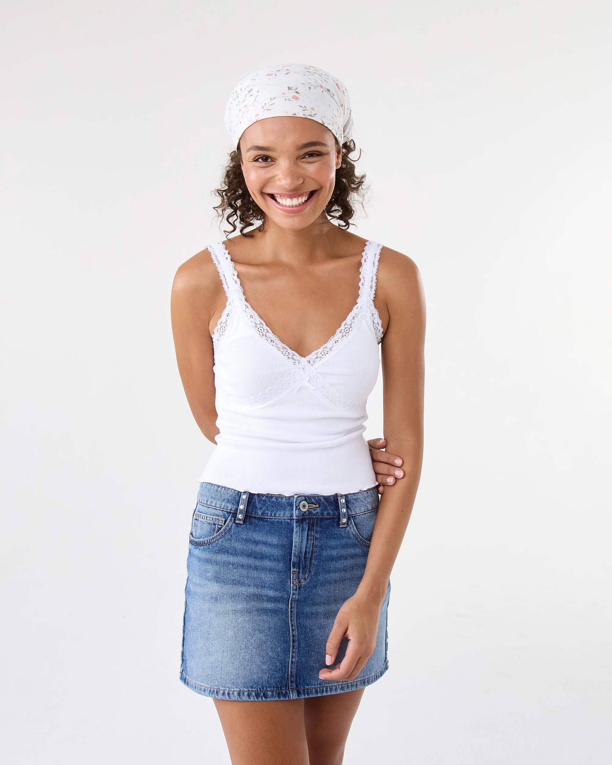 7 Sleeveless Lace Trim Cami White, 7 of 7