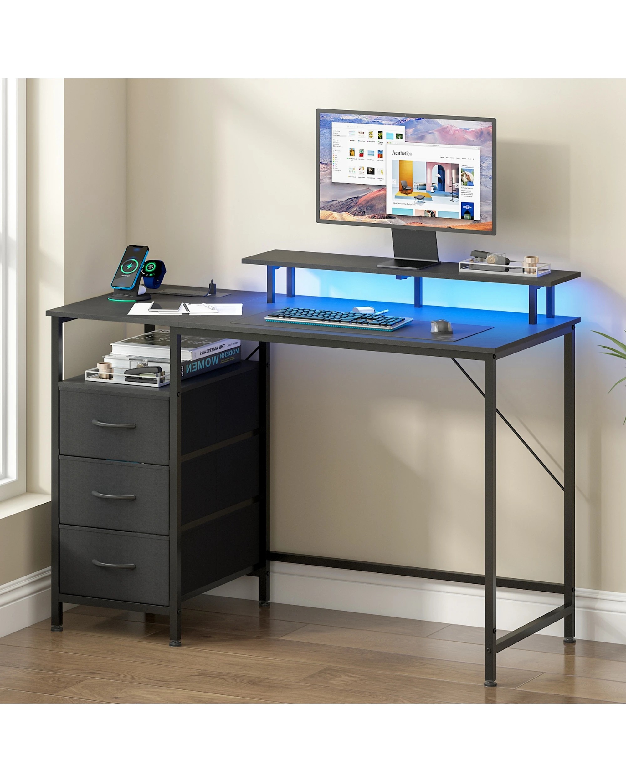 2 Advwin 120cm Computer Desk Reversible Gaming Desk Computer Table Gaming Table Study Desk for Home Office Workstation, 2 of 9