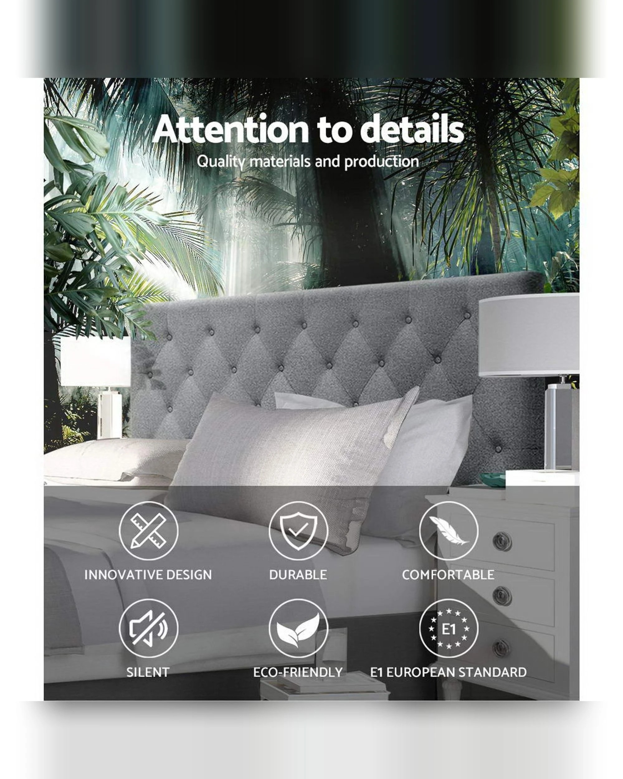 3 Artiss Bed Head Headboard Queen Size Fabric - Grey, 3 of 7