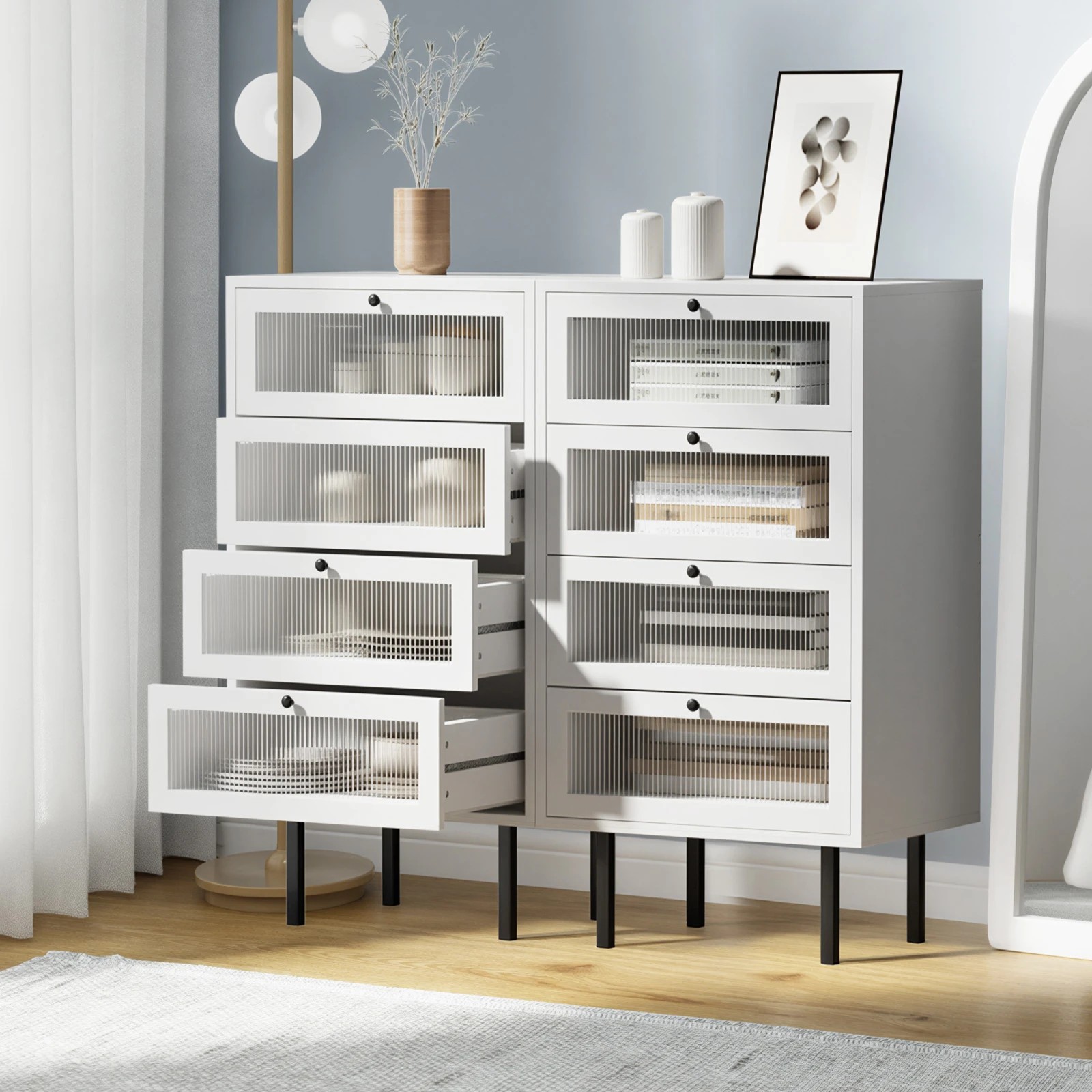 3 Oikiture 4 Chest of Drawers Tallboy Dresser Storage Cabinet Set of 2 - White, 3 of 9