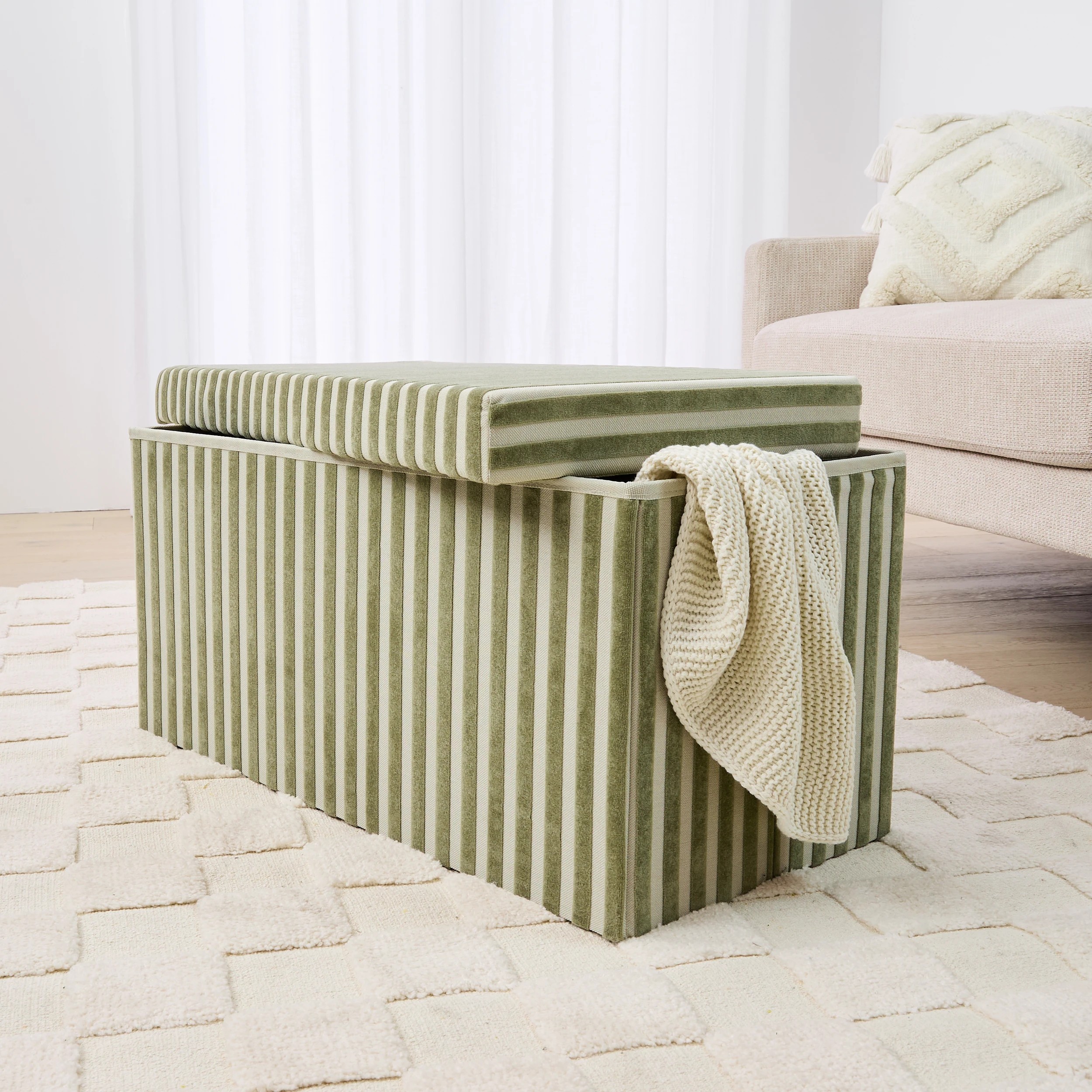 1 Rectangle Storage Ottoman - Green Stripe, 1 of 10