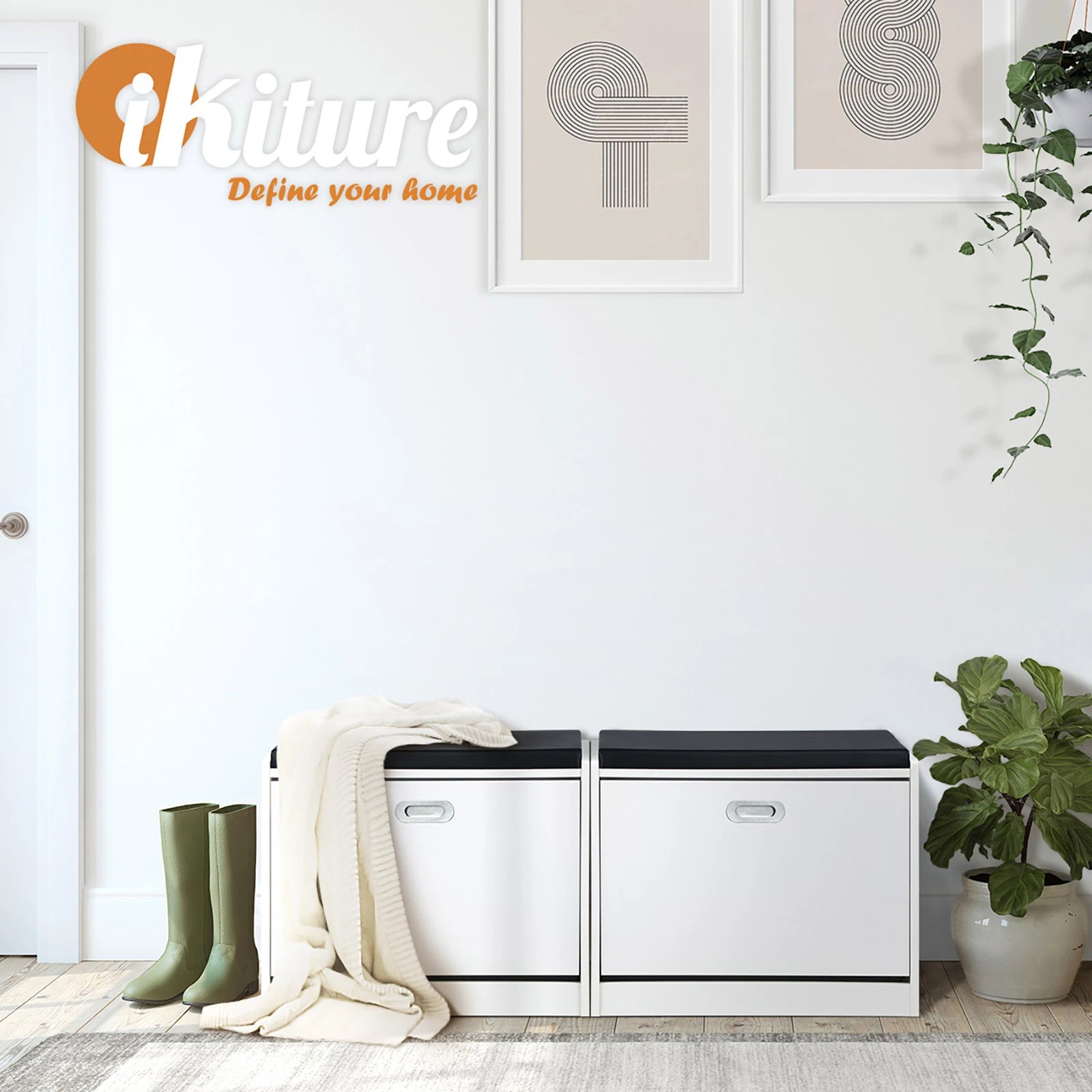 4 Oikiture Shoe Cabinet Bench Shoes Storage Cupboard Footwear Stand 15 Pairs
 - White, 4 of 10