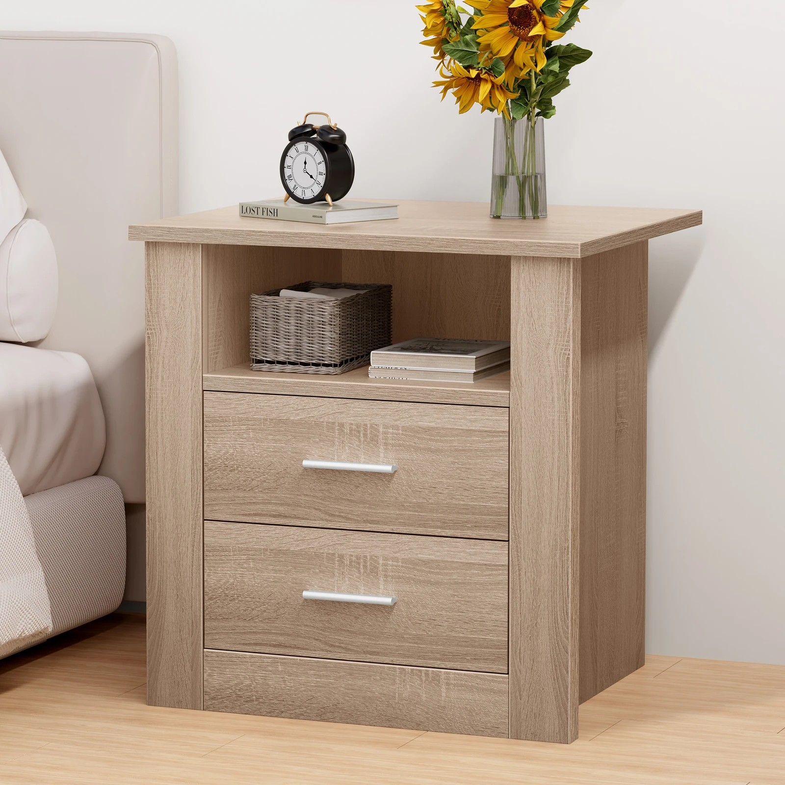 5 Alfordson Bedside Table Nightstand Storage Cabinet Side Table Classic - Oak, 5 of 10