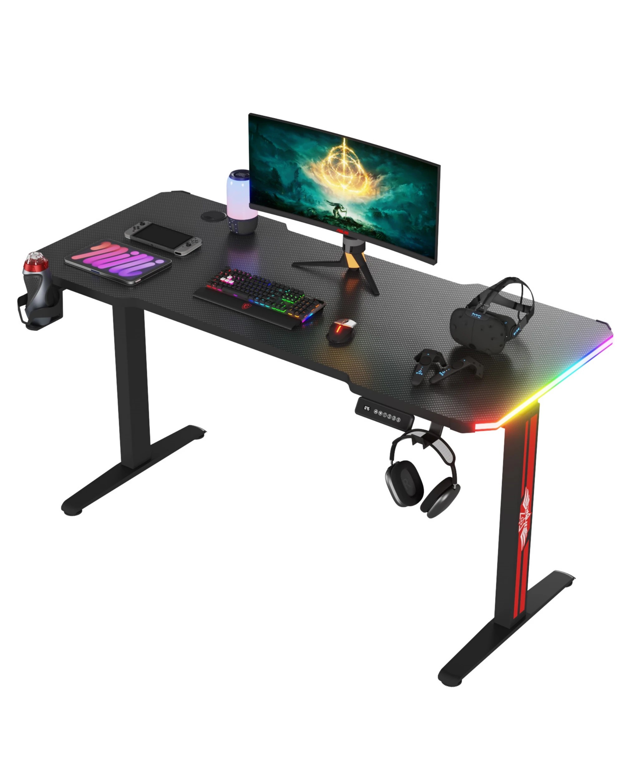 1 Advwin Electric Standing Gaming Desk Rgb Led Height Adjustable - Black, 1 of 5