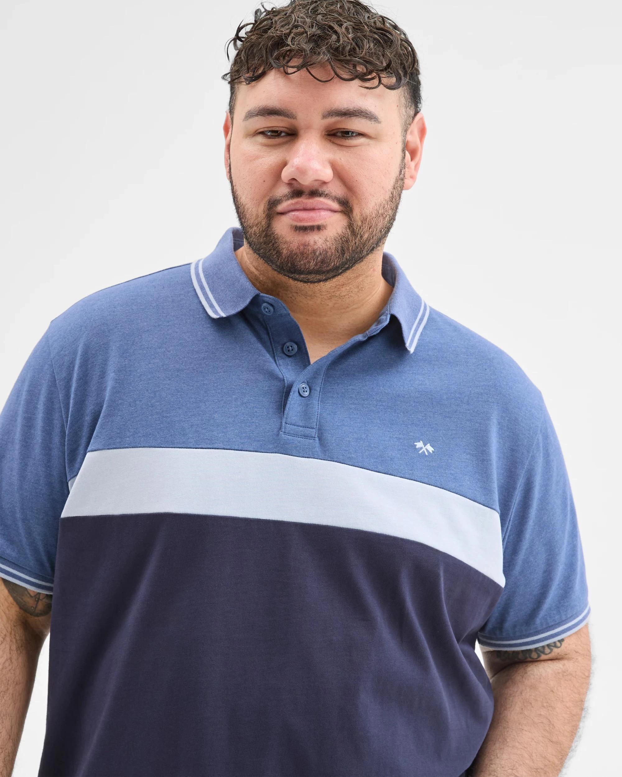 2 Target Man Plus Plus Size Australian Cotton Block Polo Top NAVY, 2 of 6