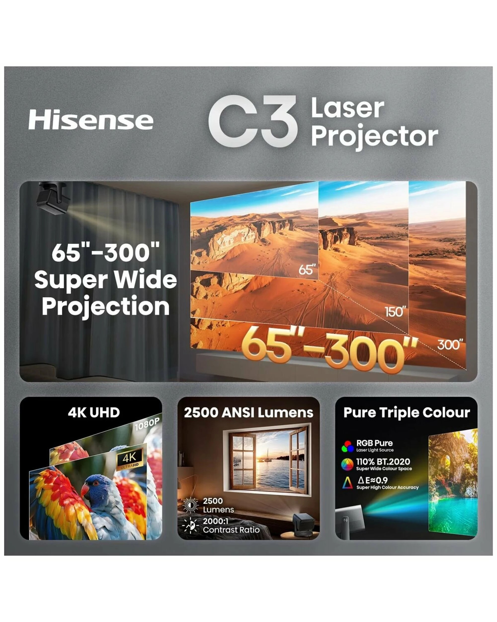 6 Hisense C3 65-300 Inch 4K Triple Laser Projector, 6 of 10