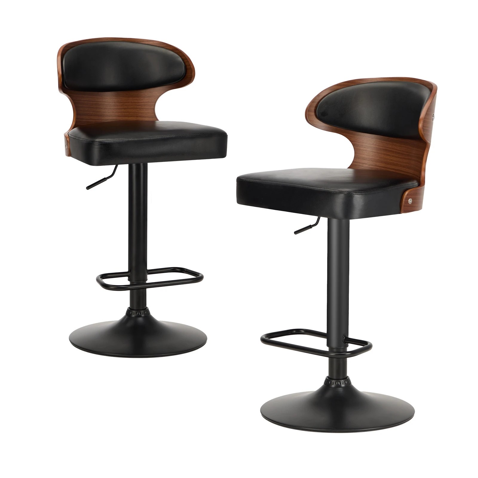 1 Oikiture 2x Bar Stools Kitchen Gas Lift Swivel Chairs Stool Wooden Barstool - Black, 1 of 9