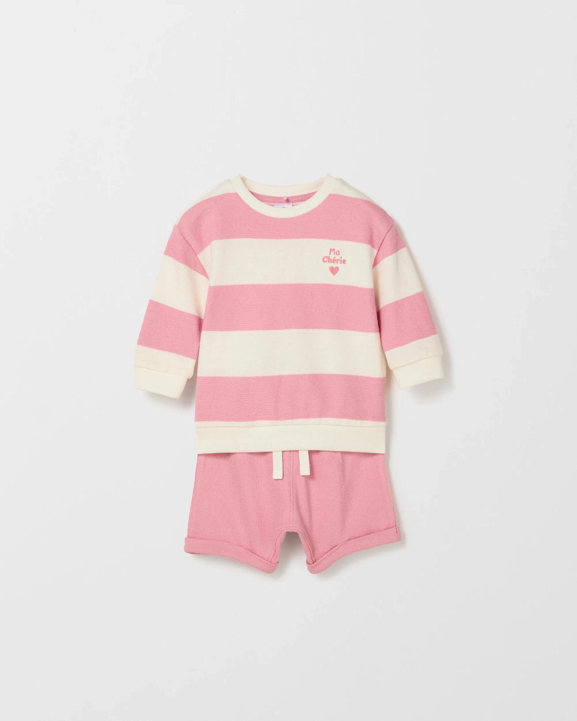 3 Target Baby Organic Cotton Baby Crew Fleece Top and Short 2 Piece Set PINK, 3 of 5