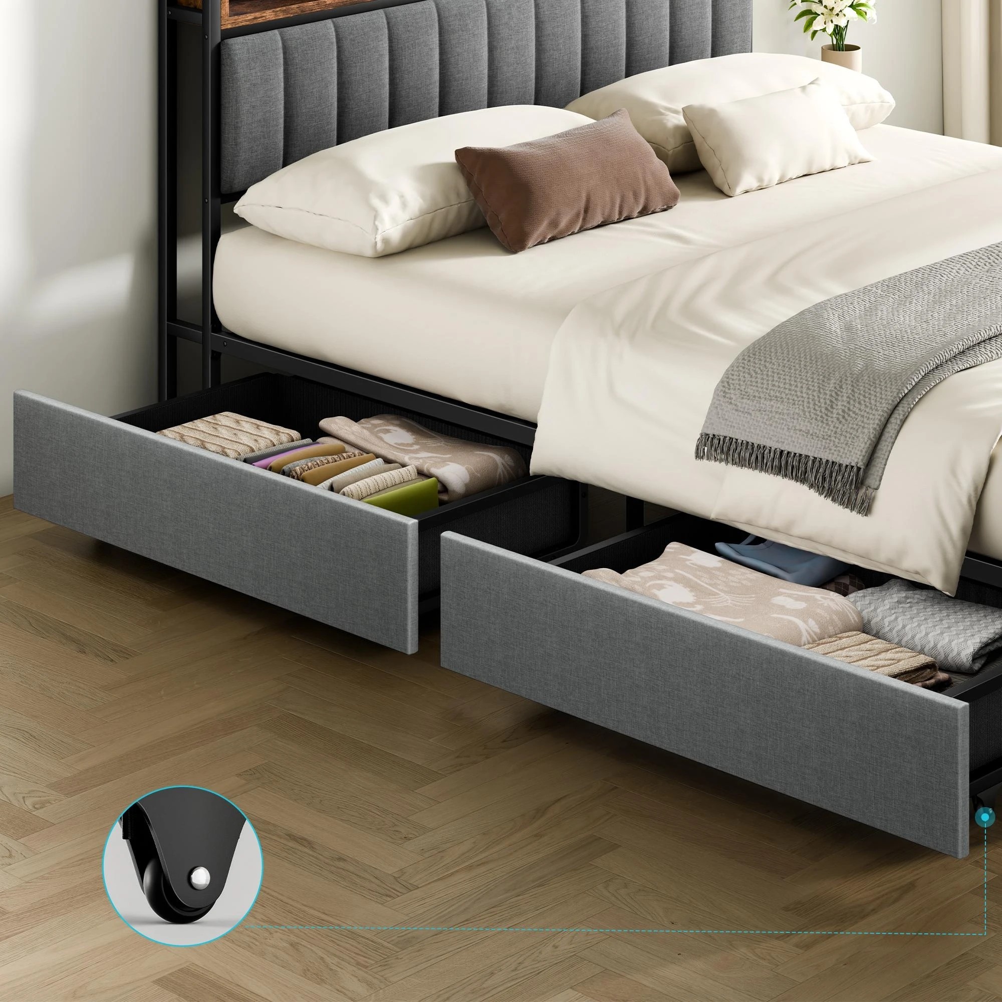 5 Alfordson 4x Trundle Drawers for Bed Frame Underbed Storage Wheels - Grey, 5 of 6