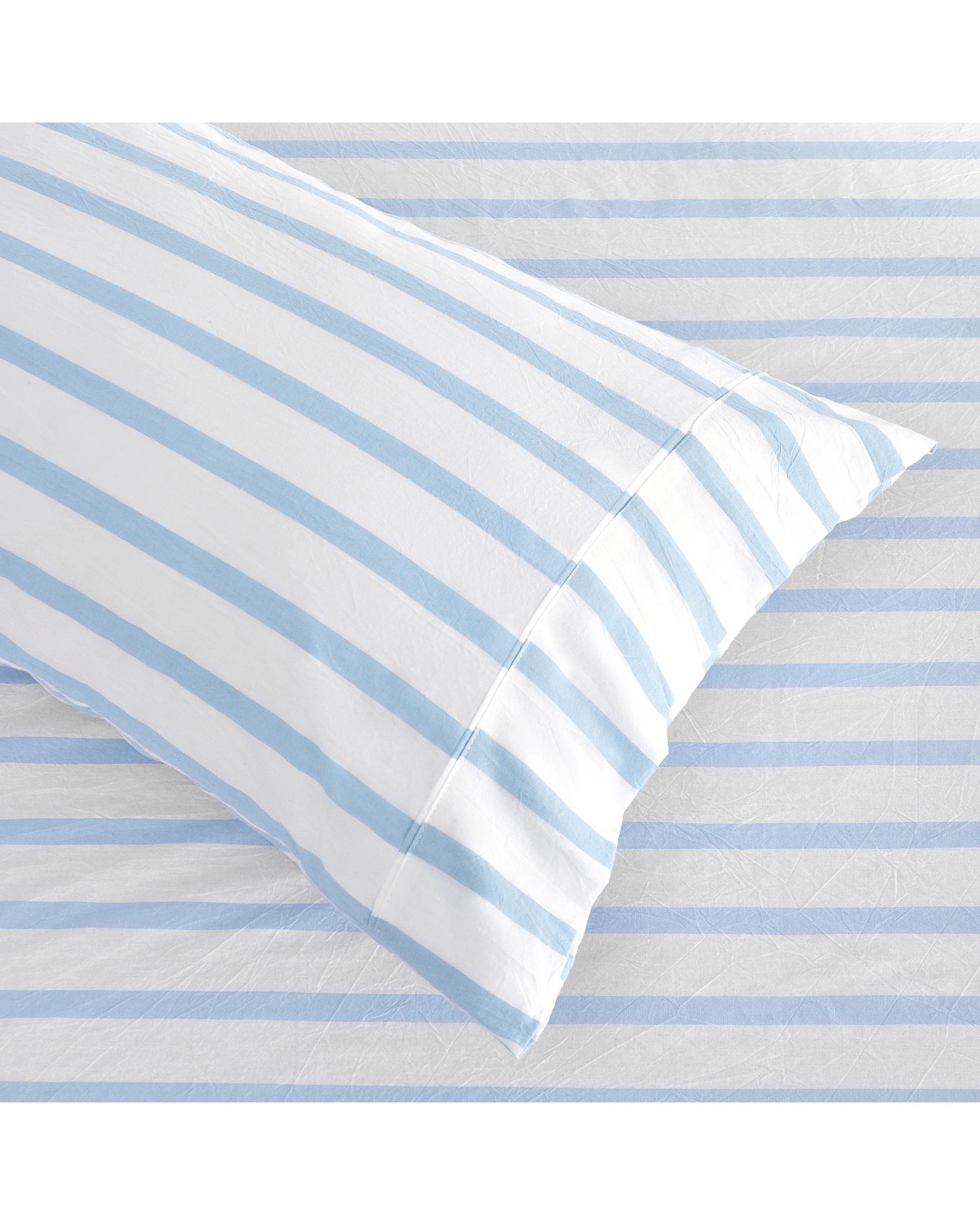 3 Dreamaker Bask Yarn Dyed Washed Cotton Striped Sheet Set - King Single Bed - Sky, 3 of 7