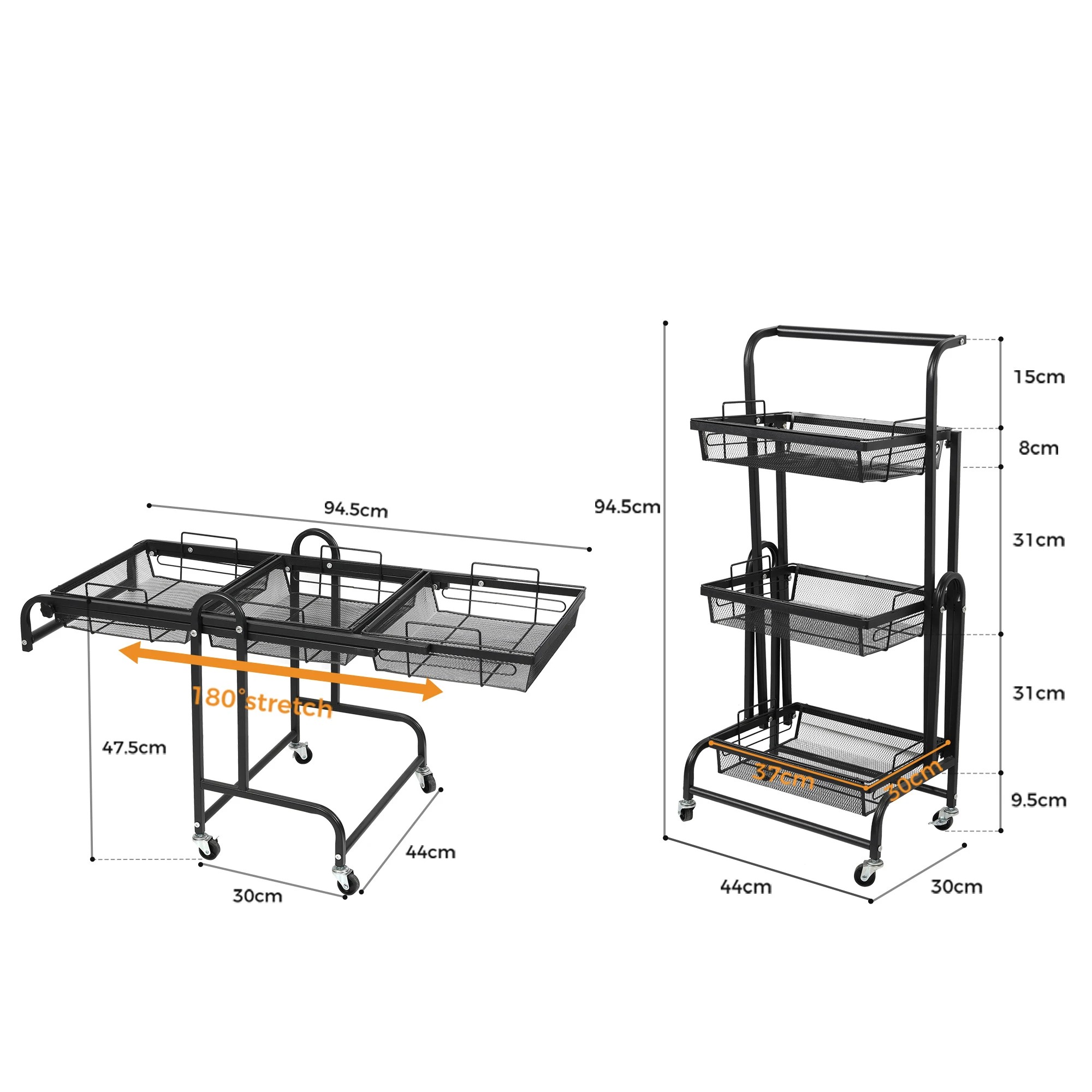 3 Levede Swivel Storage Trolley Cart 3 Tiers, 3 of 6