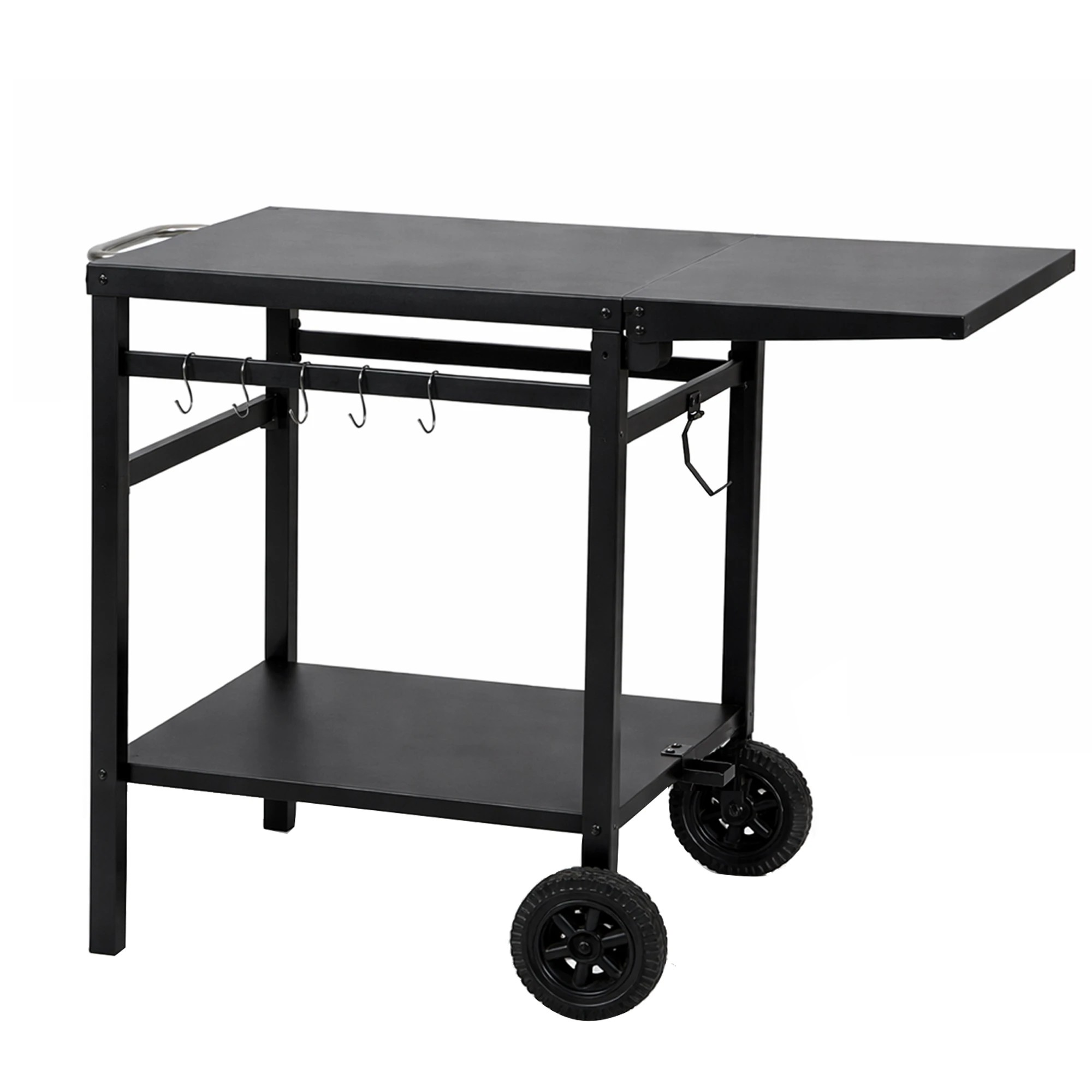 1 Levede Double-Shelf Trolley With Folding Tabletop - Black - Black, 1 of 5