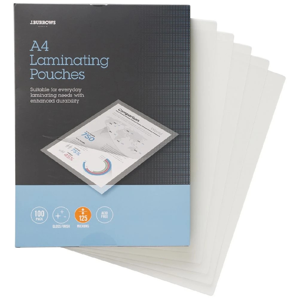 2 J.Burrows A4 Laminating Pouches 125 Micron 100 Pack Clear, 2 of 2