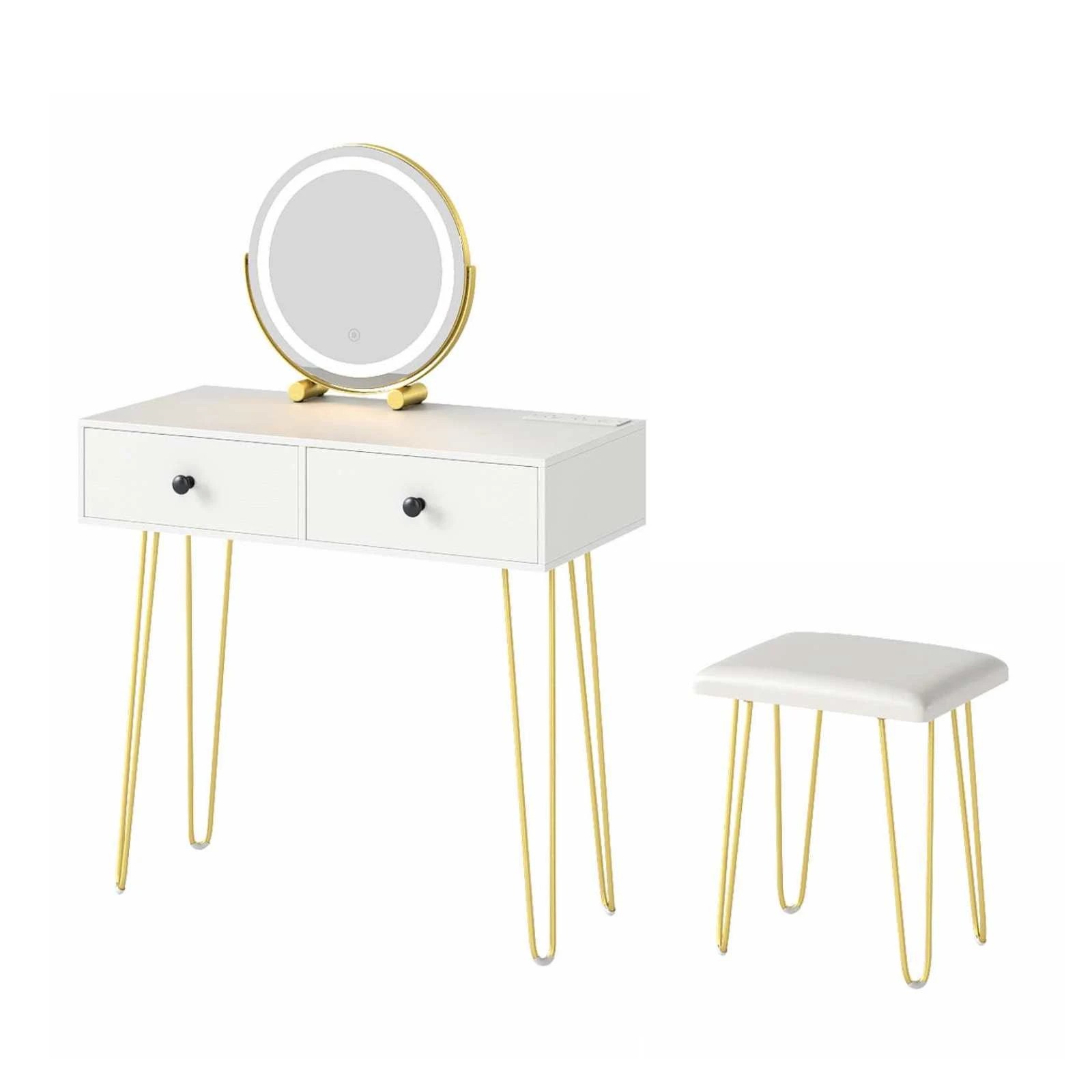 1 Costway Vanity Desk Makeup Dressing Table & Stool Set w/Charging Station, 1 of 2