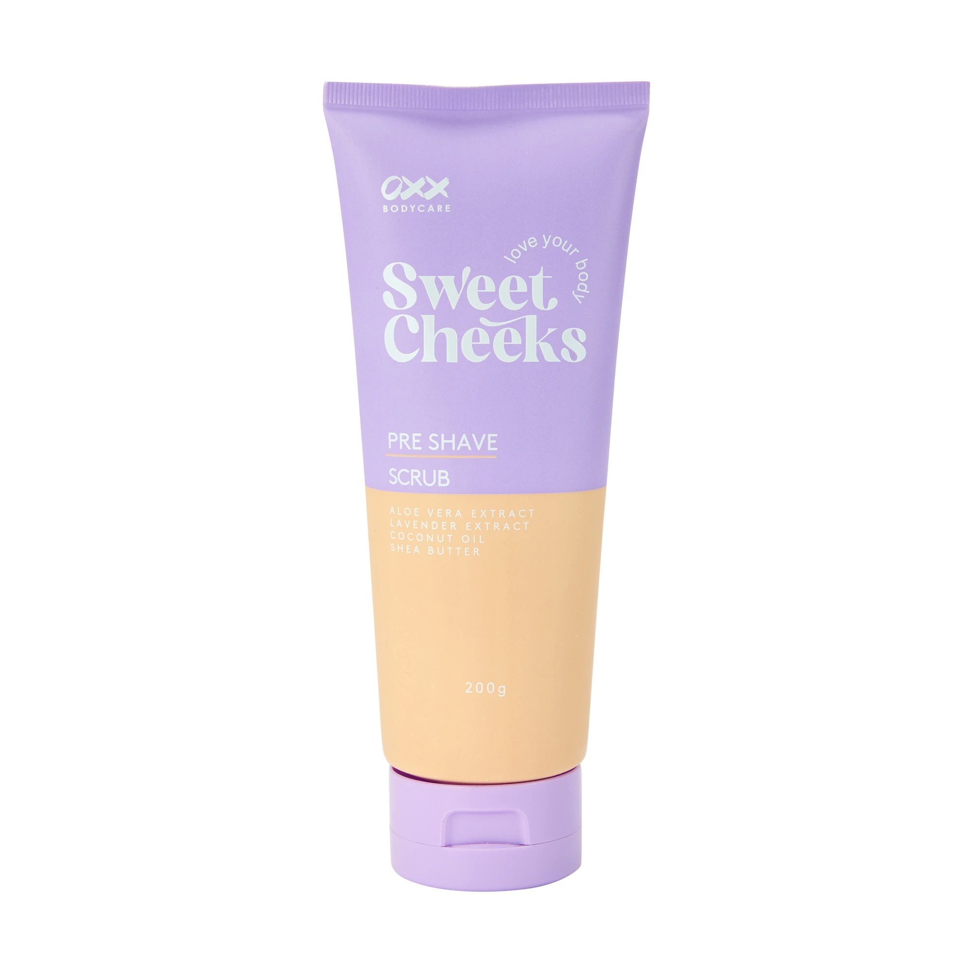 1 OXX Bodycare Sweet Cheeks Pre-Shave Scrub 200ml - Aloe Vera Extract, Lavender Extract, Coconut Oil and Shea Butter, 1 of 3