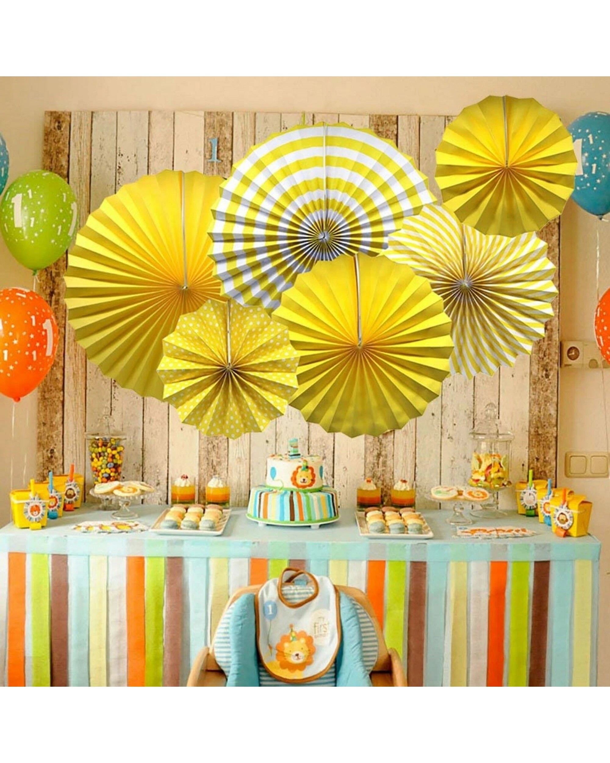 3 Partyrama Yellow Paper Fan Decorations Pack of 6 - Yellow, 3 of 3