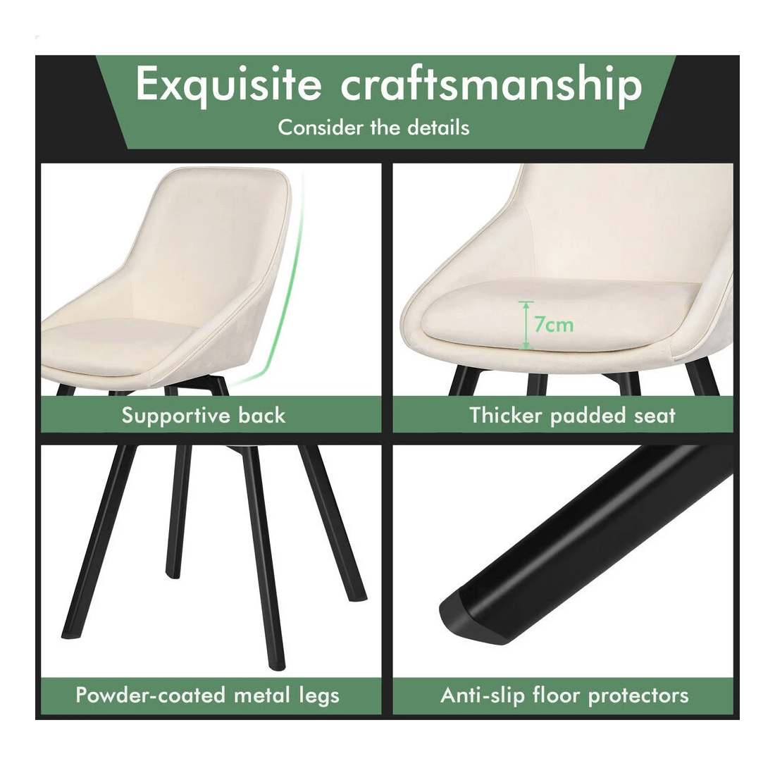 9 Alfordson 2x Dining Chairs Accent Kitchen Swivel Lounge Padded Seat Velvet - Beige, 9 of 10