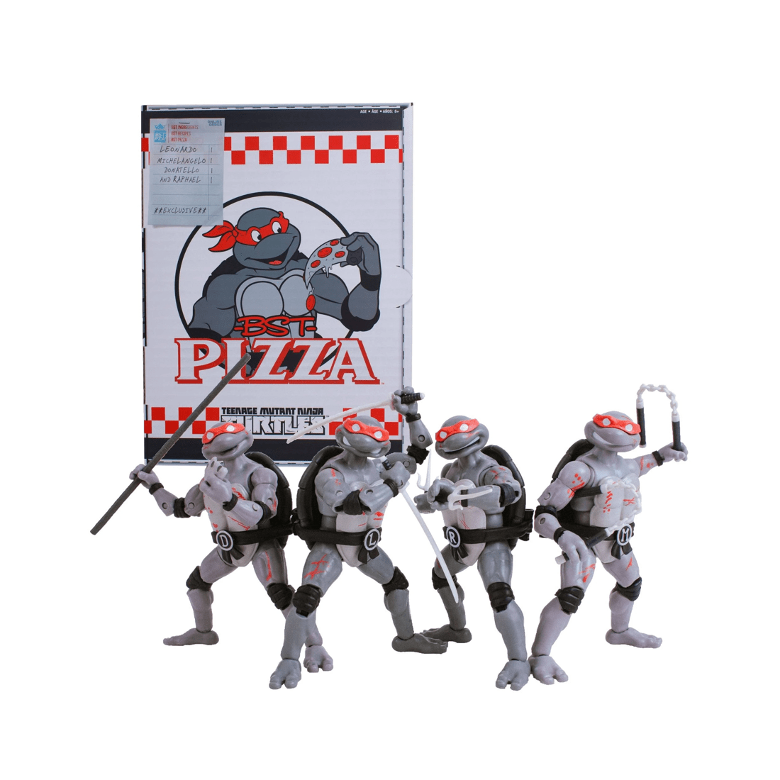 1 The Loyal Subjects BST AXN Teenage Mutant Ninja Turtles Black and White Battle Damaged Action Figure 4 Pack, 1 of 8