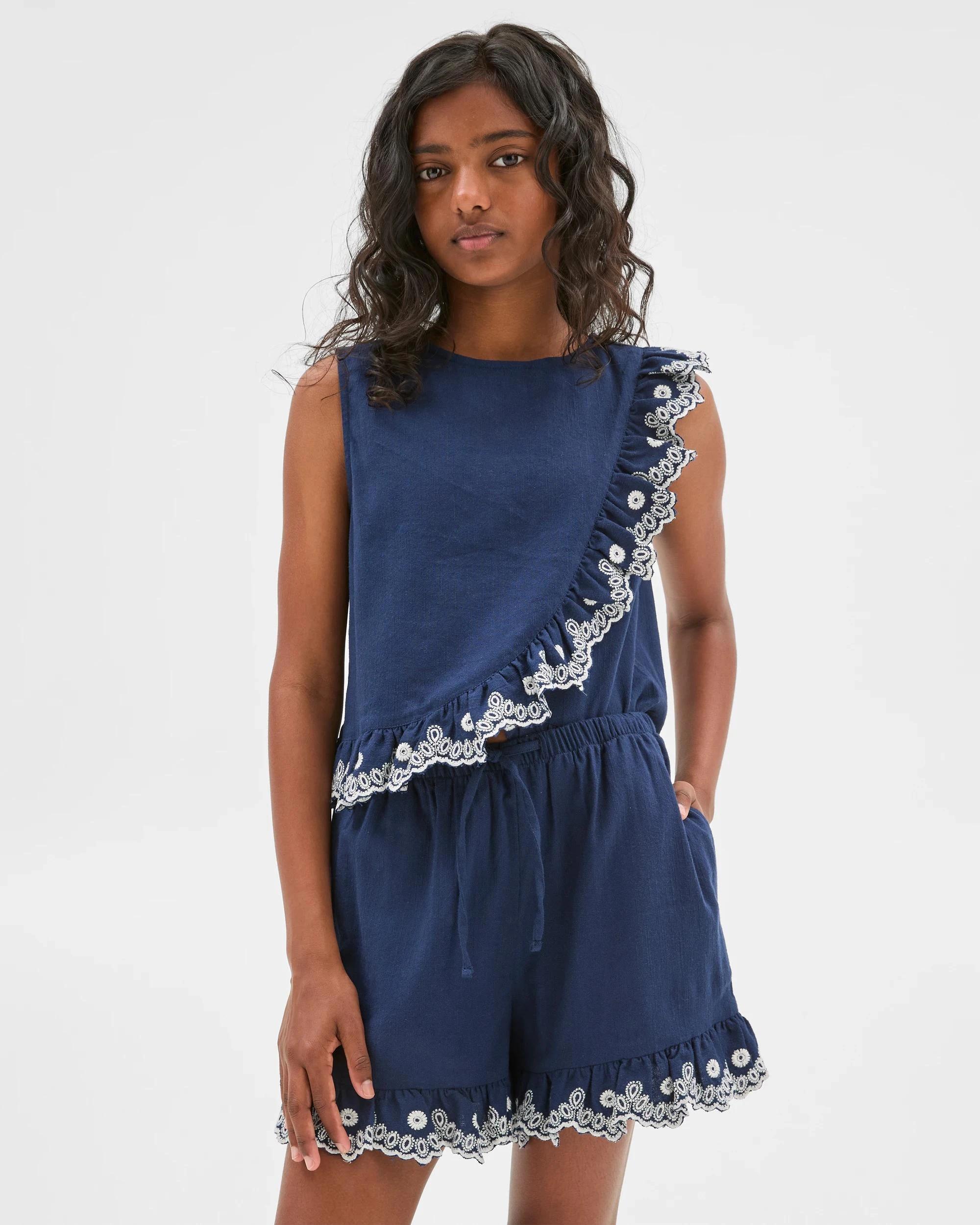 1 Target Woven Frill Hem Shorts NAVY BLUE, 1 of 6