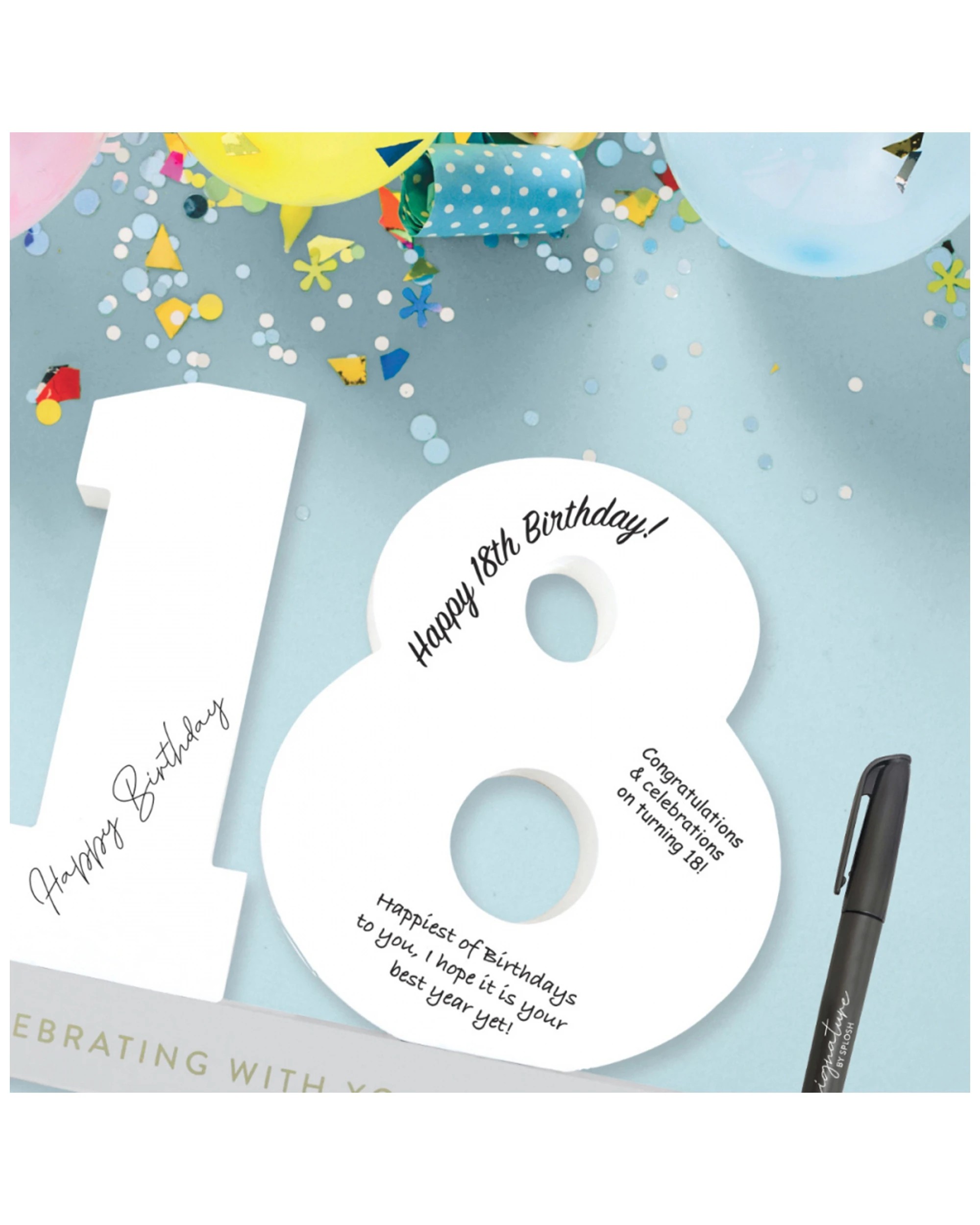 5 Splosh 18th Birthday Wooden Signature Number W/ Marker Keepsake 29x21cm White
 - White, 5 of 6